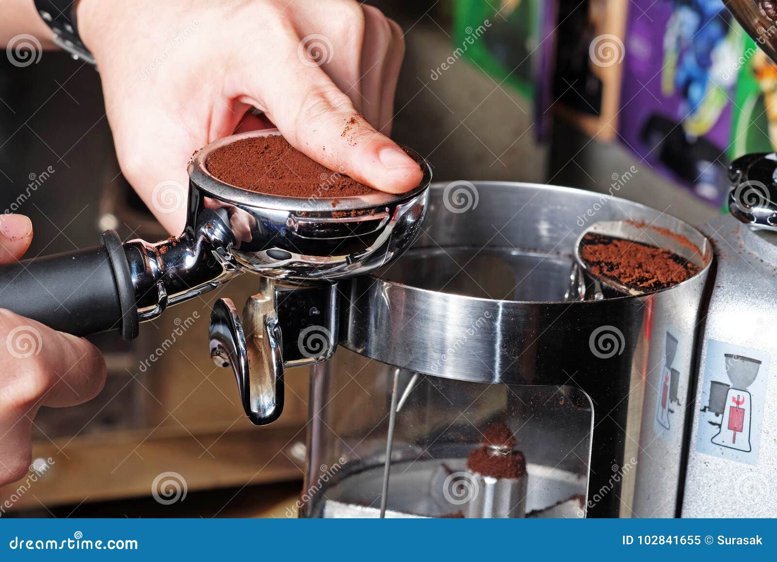 Making Coffee with Espresso Machine Stock Image Image of compressing