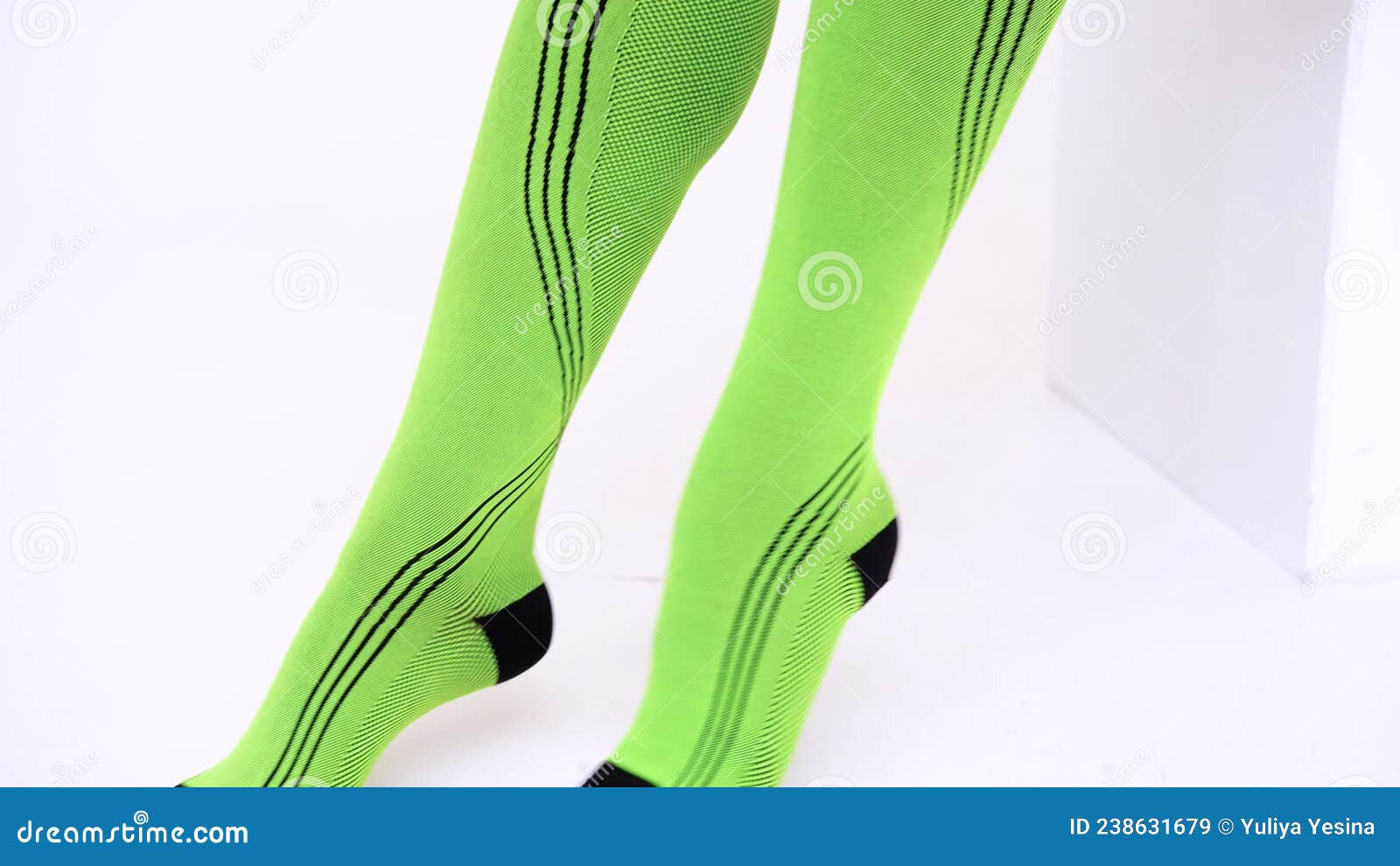 Compression Hosiery. Medical Compression stockings and tights for varicose  veins and venouse therapy. Socks for man and women. Clinical compression  knits. Comfort maternity tights for pregnant women Stock Photo