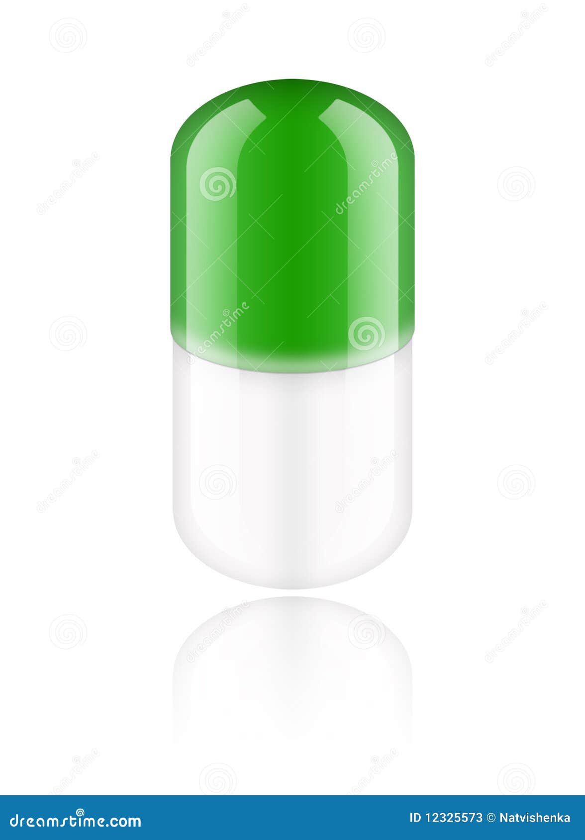 Comprimido verde no fundo branco. Medicamentação