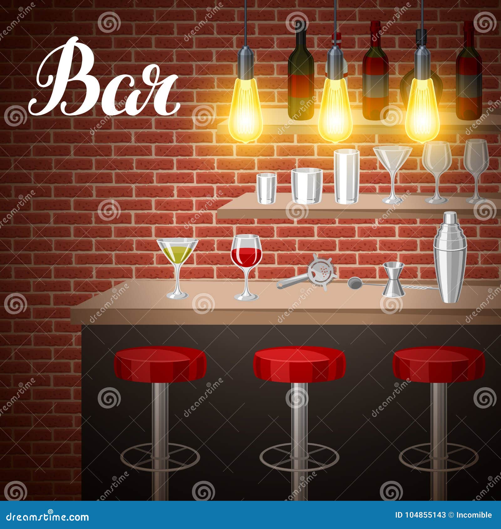 Compteur De Barre Dans Le Bar Ou La Boîte De Nuit Illustration D'intérieur  Avec Des Accessoires, Des Boissons Et Des Cocktails Illustration de Vecteur  - Illustration du divertissement, bloc: 104855143