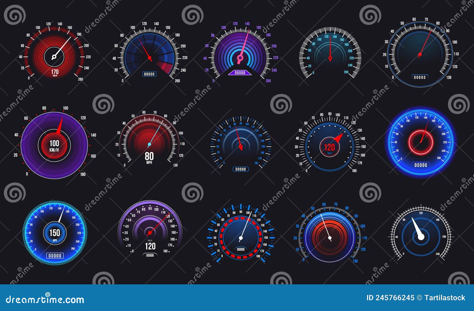 Compteur De Vitesse. Compteur De Vitesse Et Tachomètre Pour Moto Et Compteur  De Vitesse Et Compteur De Vitesse. Jeu D'affichage Au Illustration de  Vecteur - Illustration du instrument, interface: 245766245