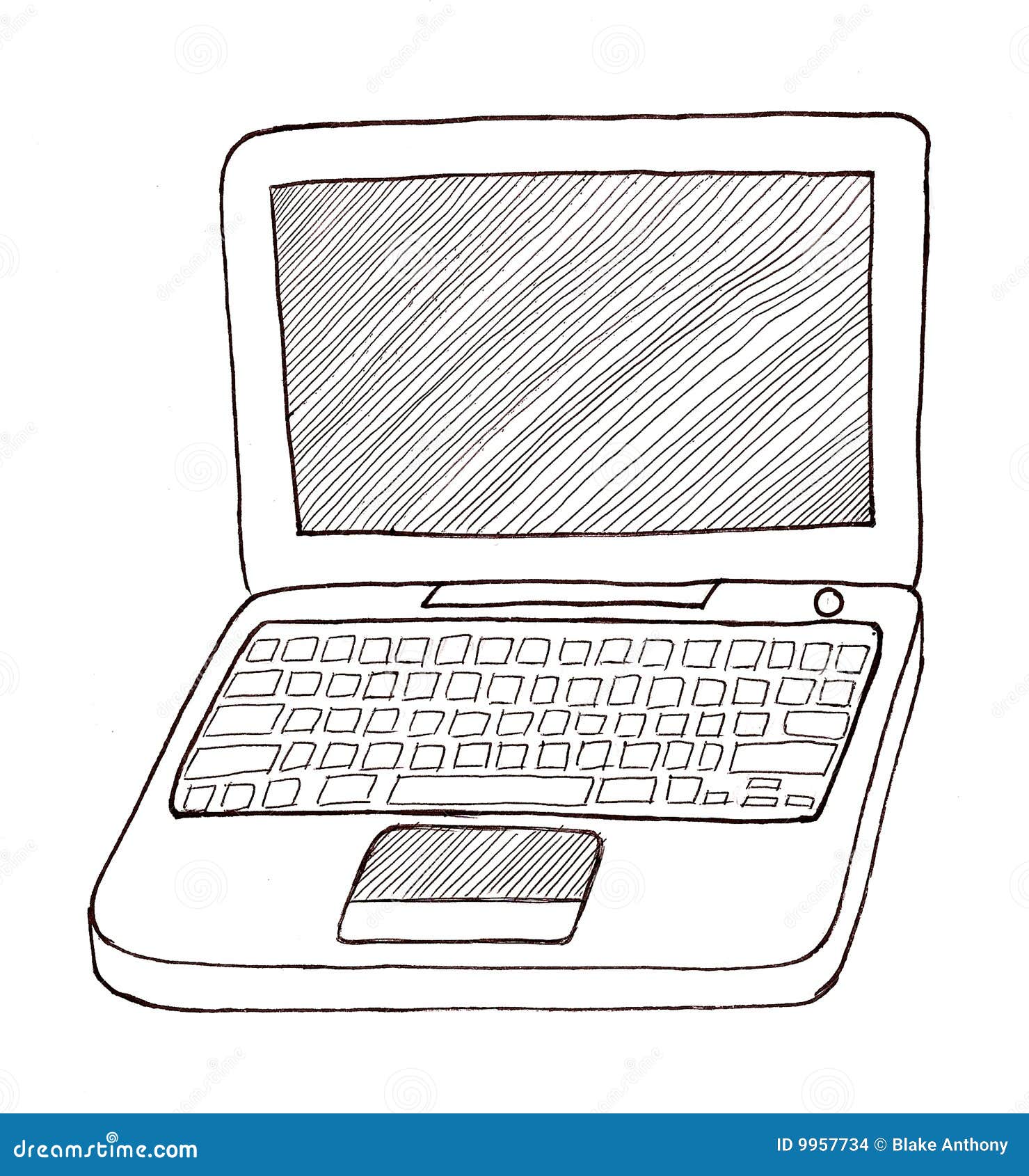 Computadora portátil blanco y negro. Ilustración drenada mano de una computadora portátil. blanco y negro e impresionante