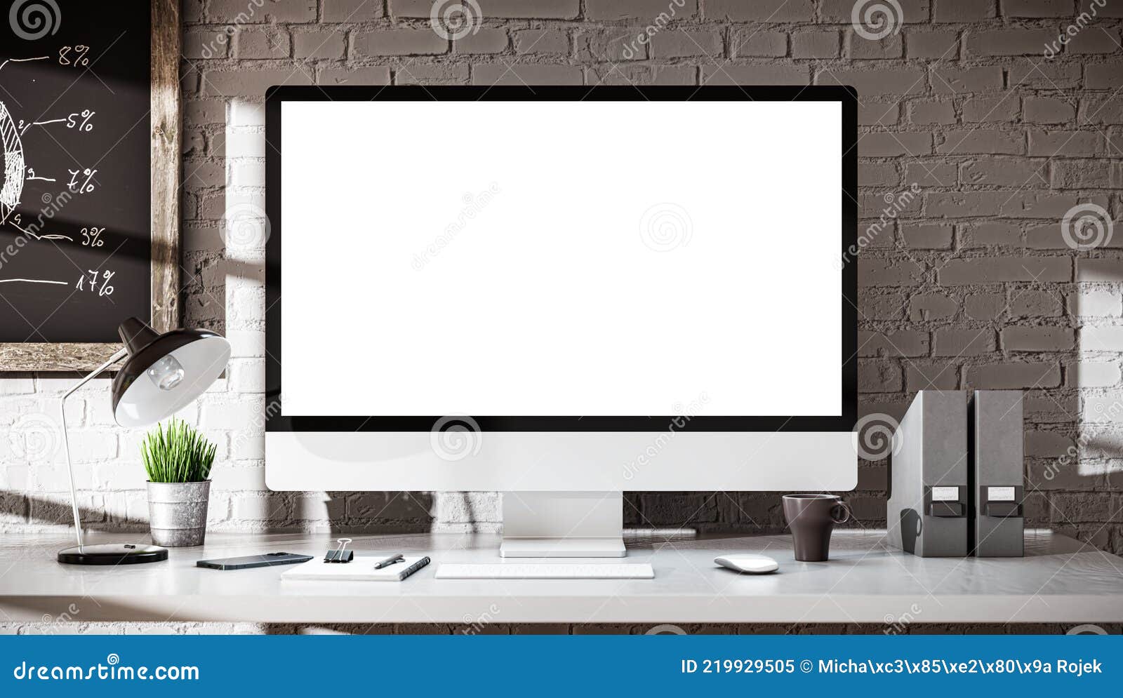 Computer Allinone with a Blank Screen in Industrial Loft Stock Image