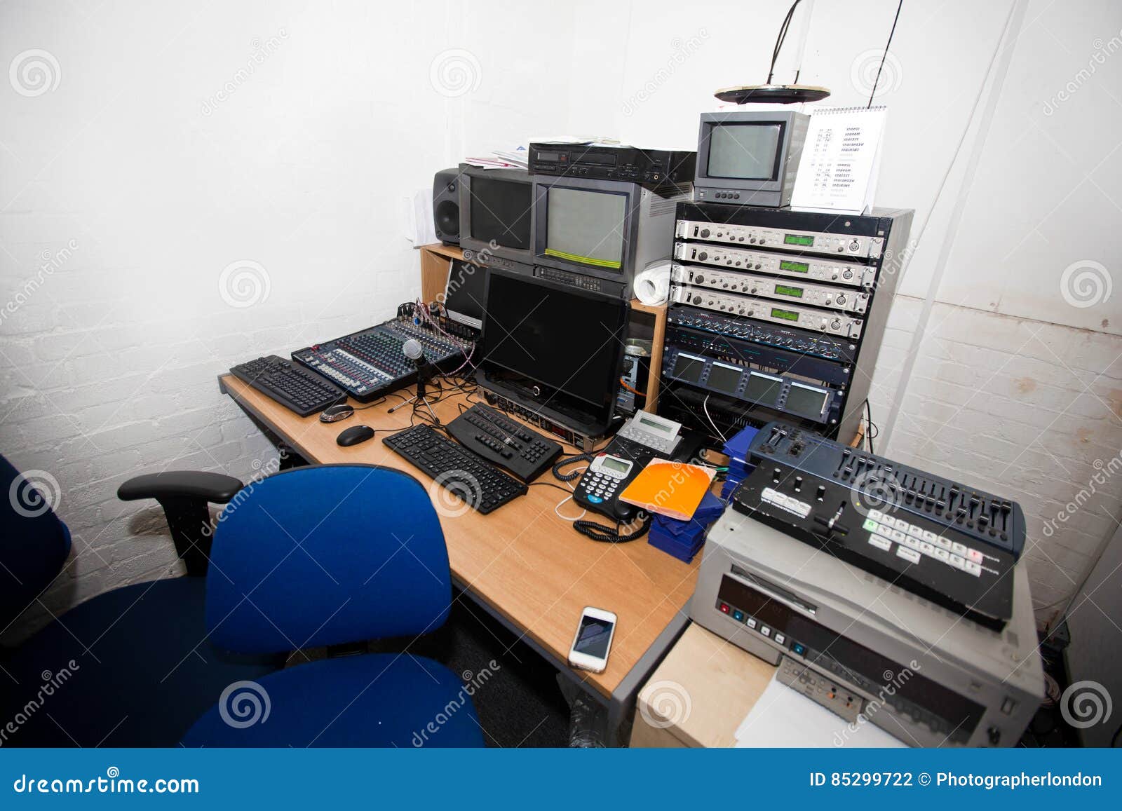 Computer and Audio Equipment in Television Studio Editorial Photography
