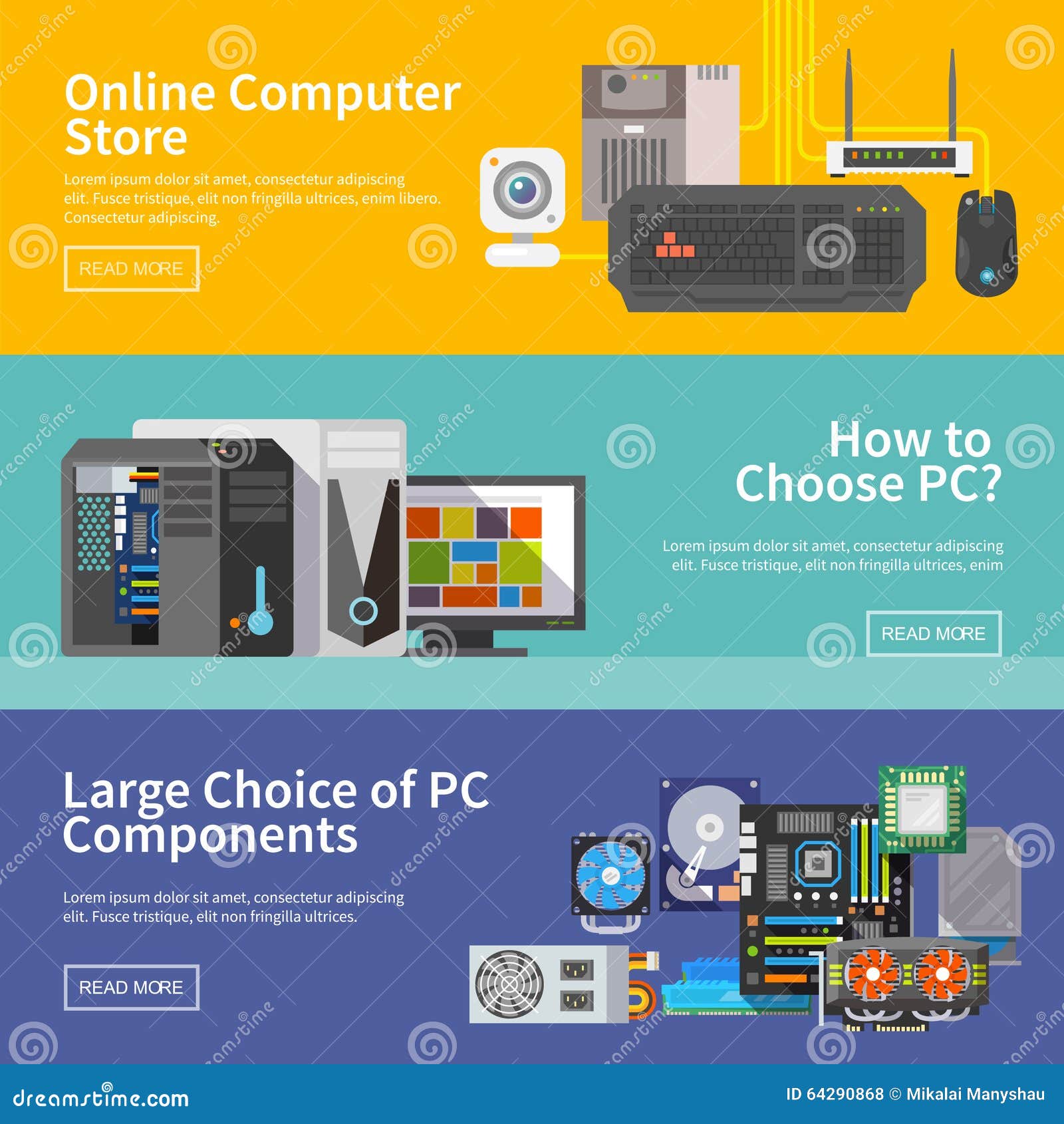 Computer Banners Flat Design 1 Stock Vector Illustration Of Card Desktop 64290868