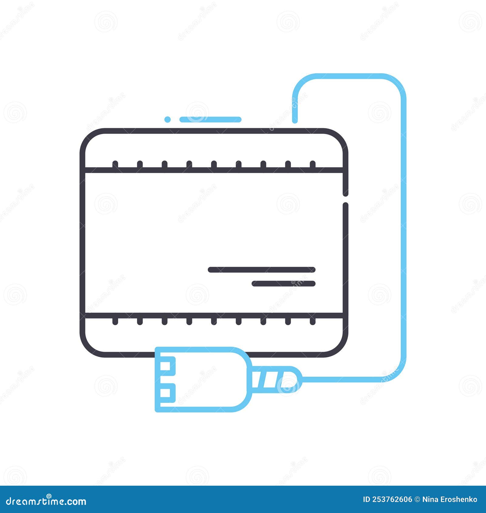 Computer Battery Line Icon, Outline Symbol, Vector Illustration