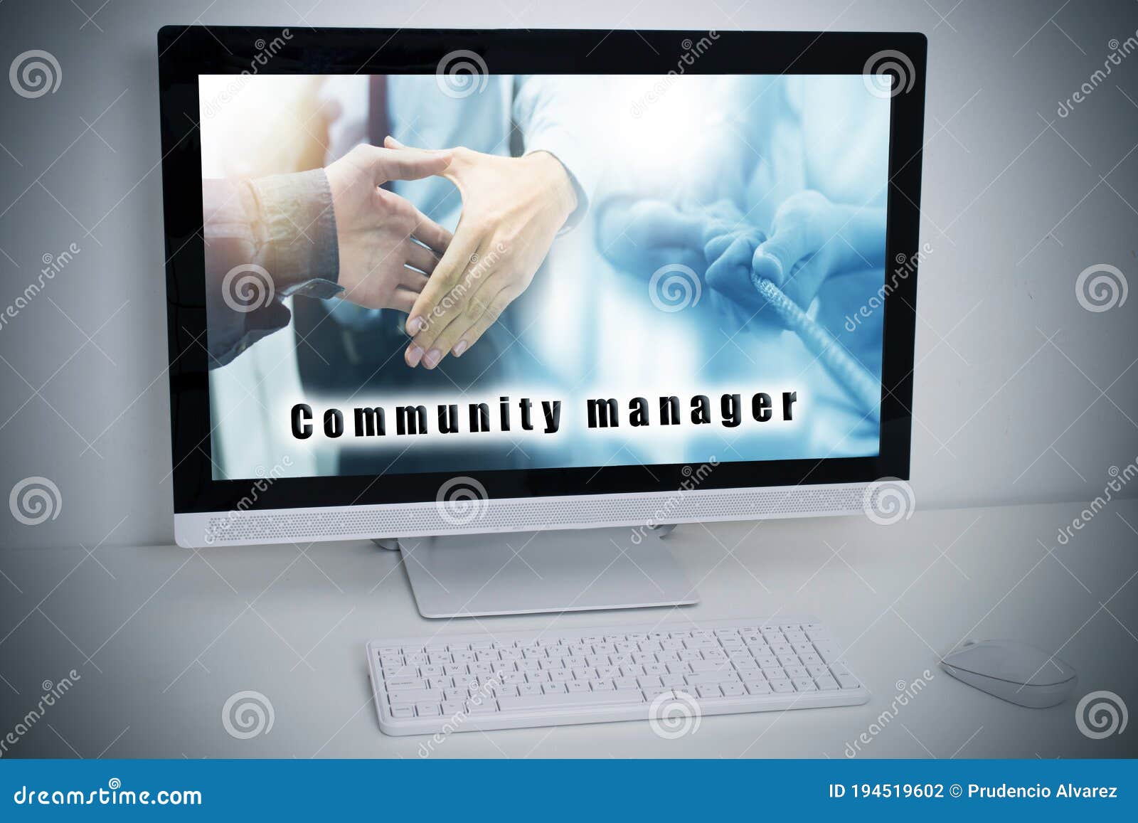 Computer with Community Manager  Stock Photo Image of desk