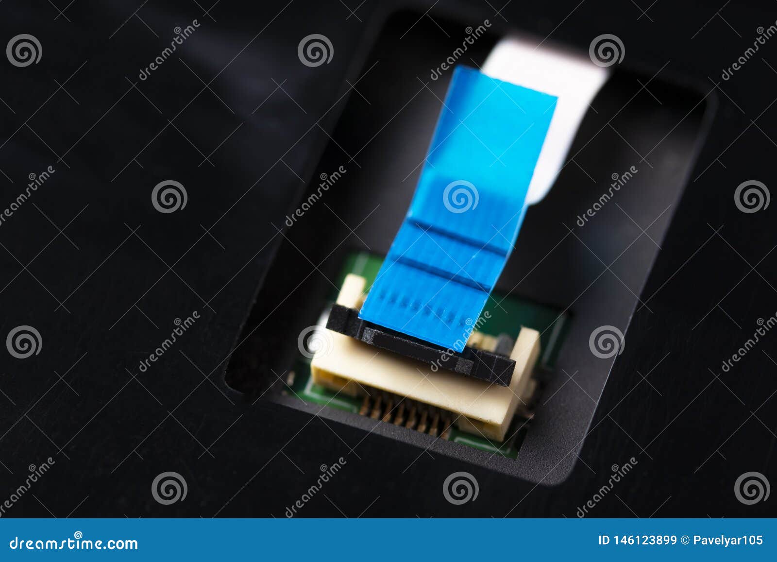 Computer Connector And Cable On The Processor Electronic Board Stock