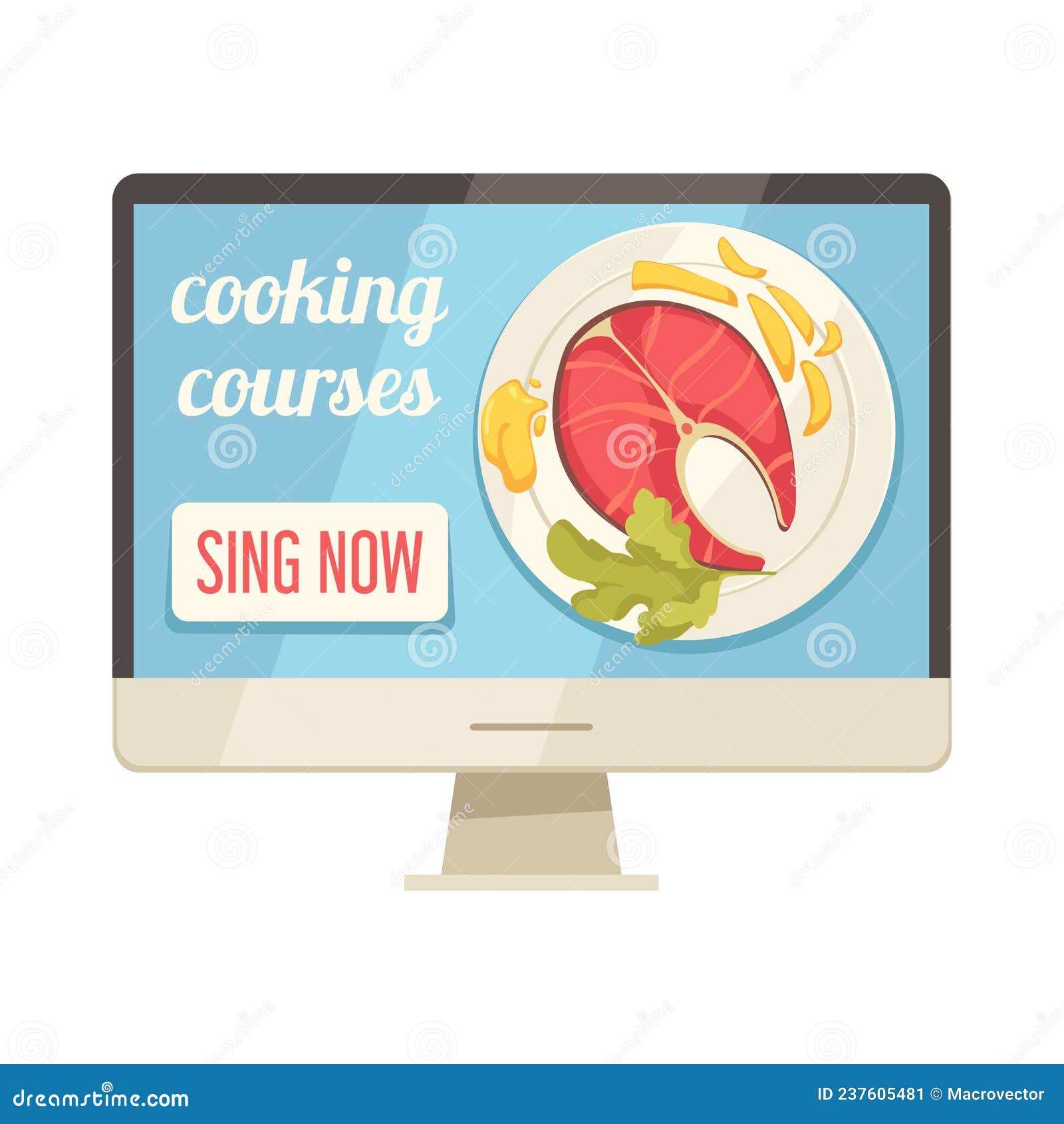 Computer Cooking Courses Composition Stock Vector Illustration of food, class 237605481