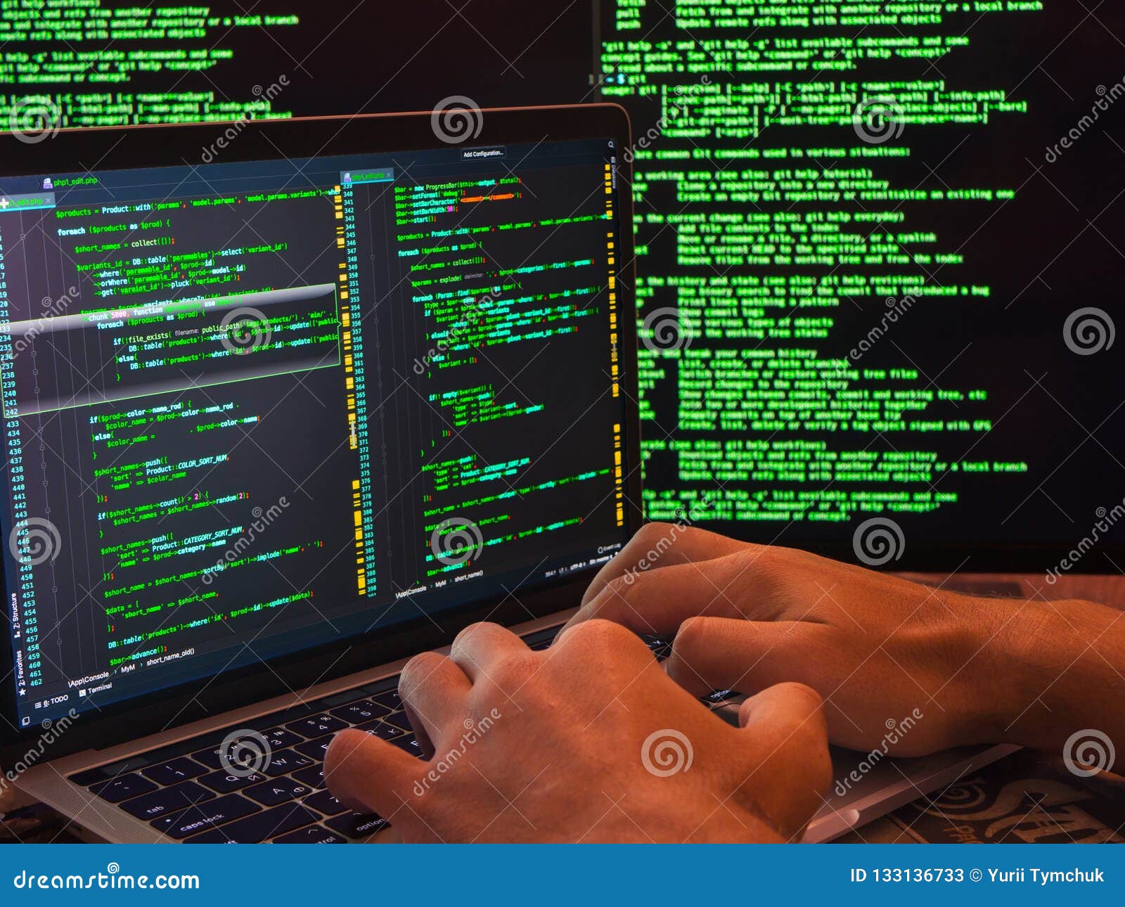 computer crime concept, hacker breaching server, side view. anonymus cyber attack