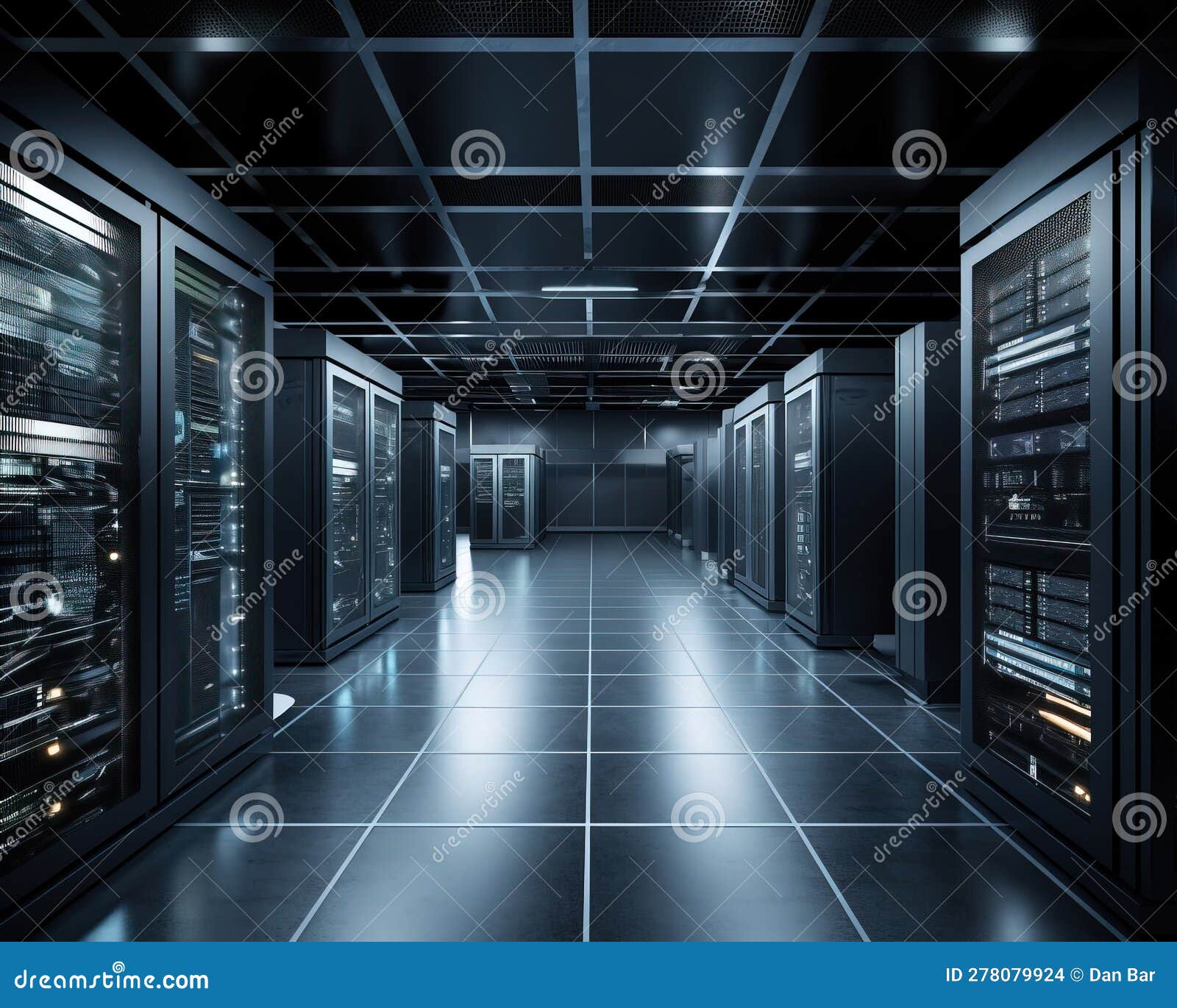 Computer Data Center Room Facility with Server Racks. Storage Solutions