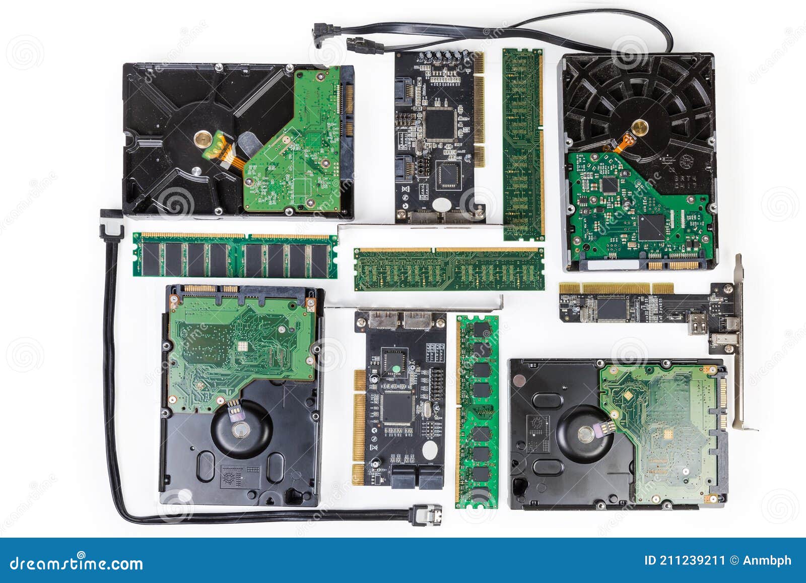 Computer Data Storage Devices Different Types on a White Background