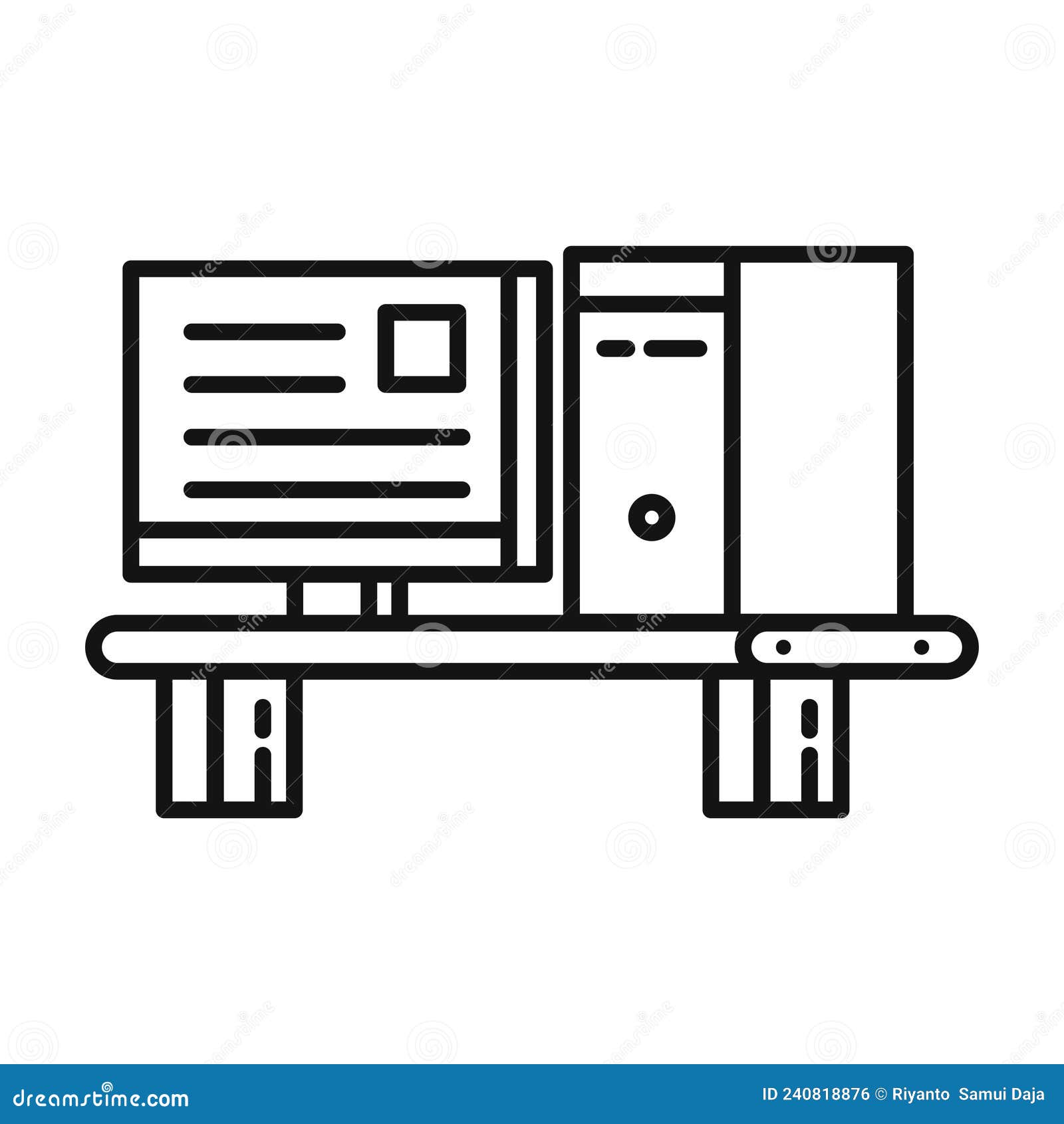 Computer Desk Icon Black and White Illustration Stock Vector