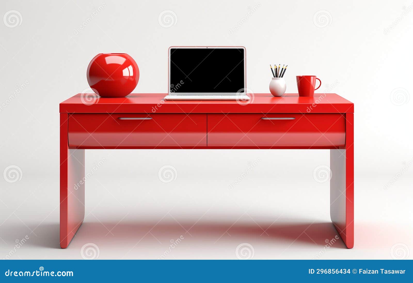 Computer Desk on the White Background Generative Ai Stock Illustration