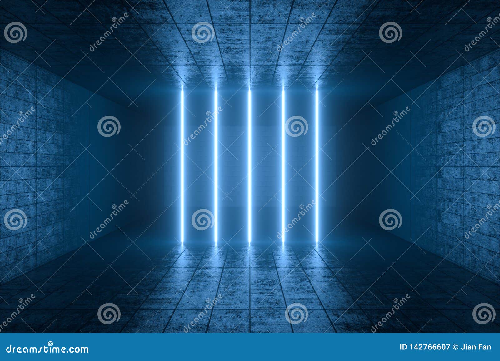 3d rendering, glowing magic lines in anbanoned room, dark background