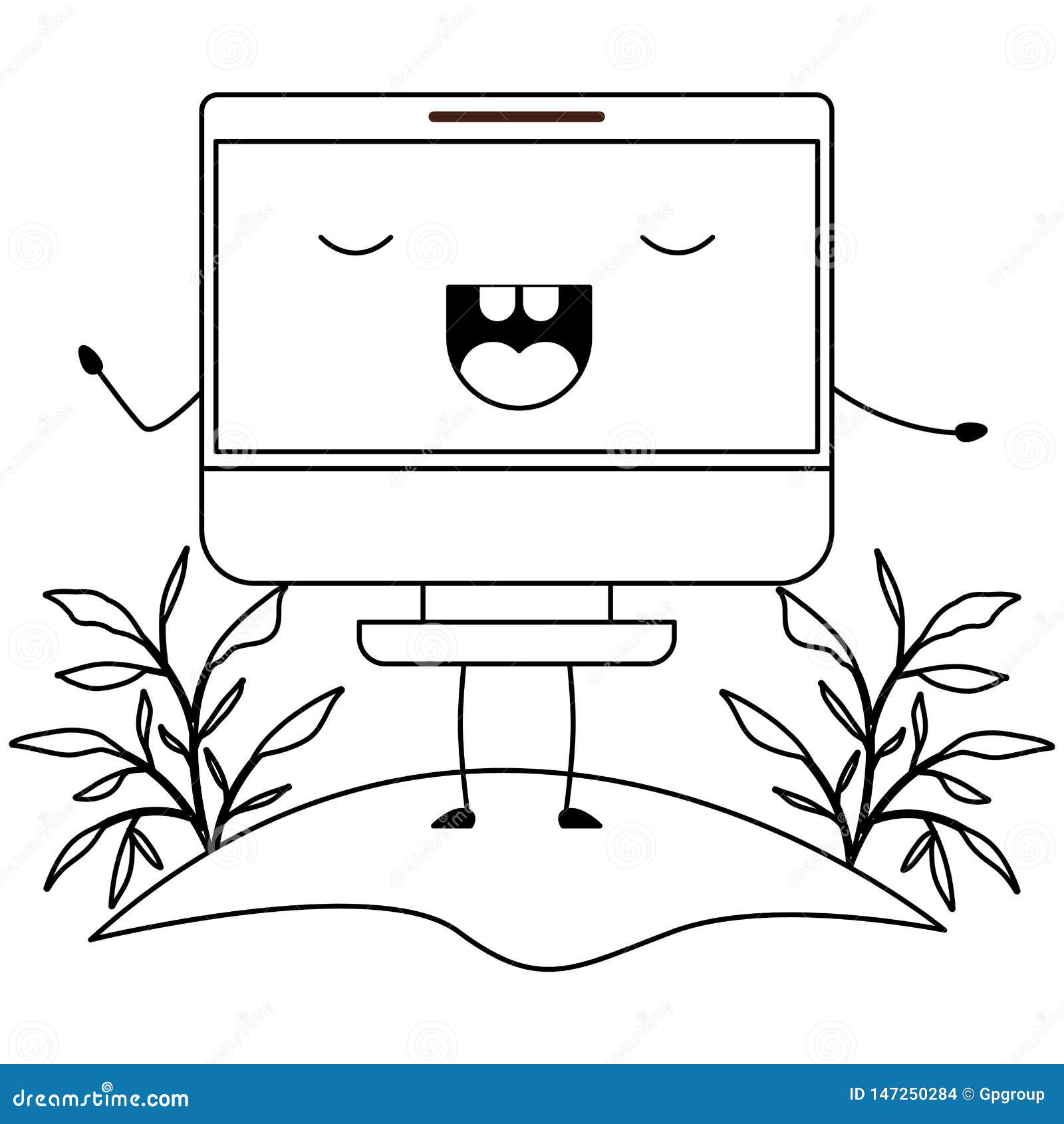 Computer Display in Field Kawaii Character Stock Vector - Illustration ...