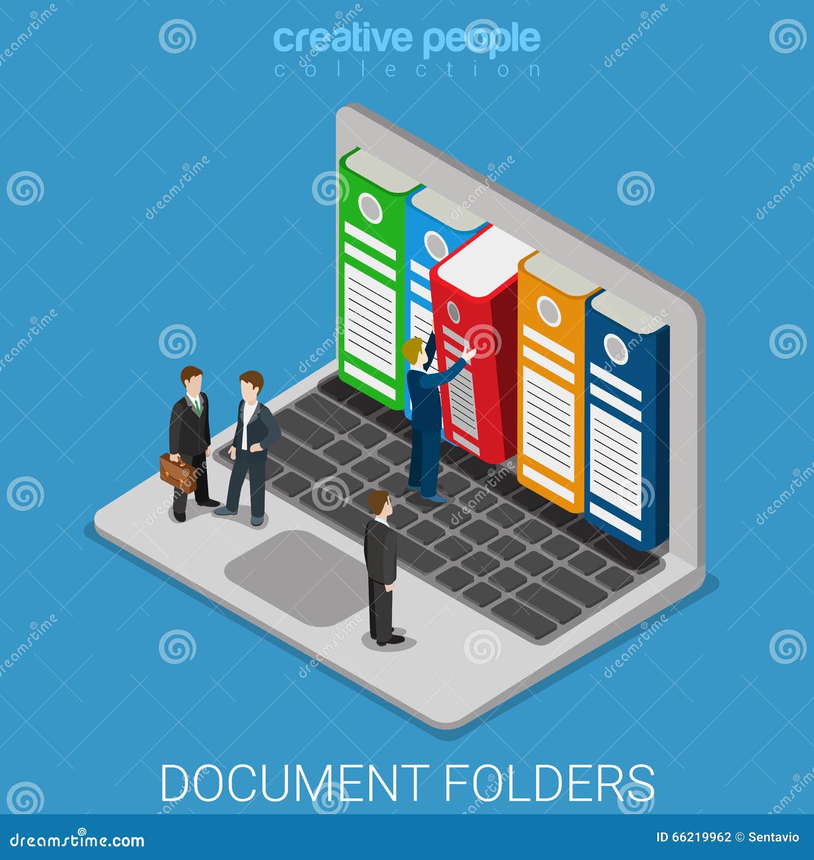 computer document archive folders screen flat isometric 