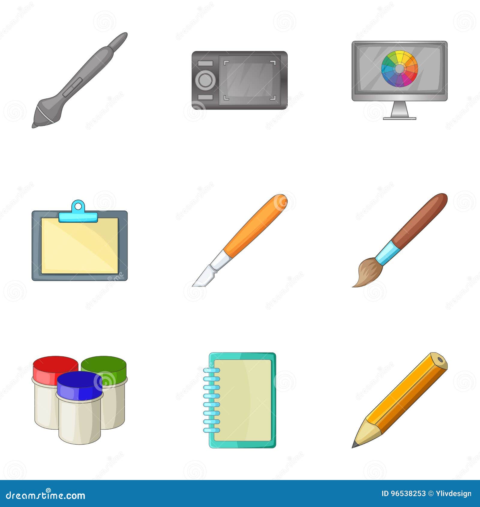 Computer Drawing Tools Icons Set, Cartoon Style Stock Vector