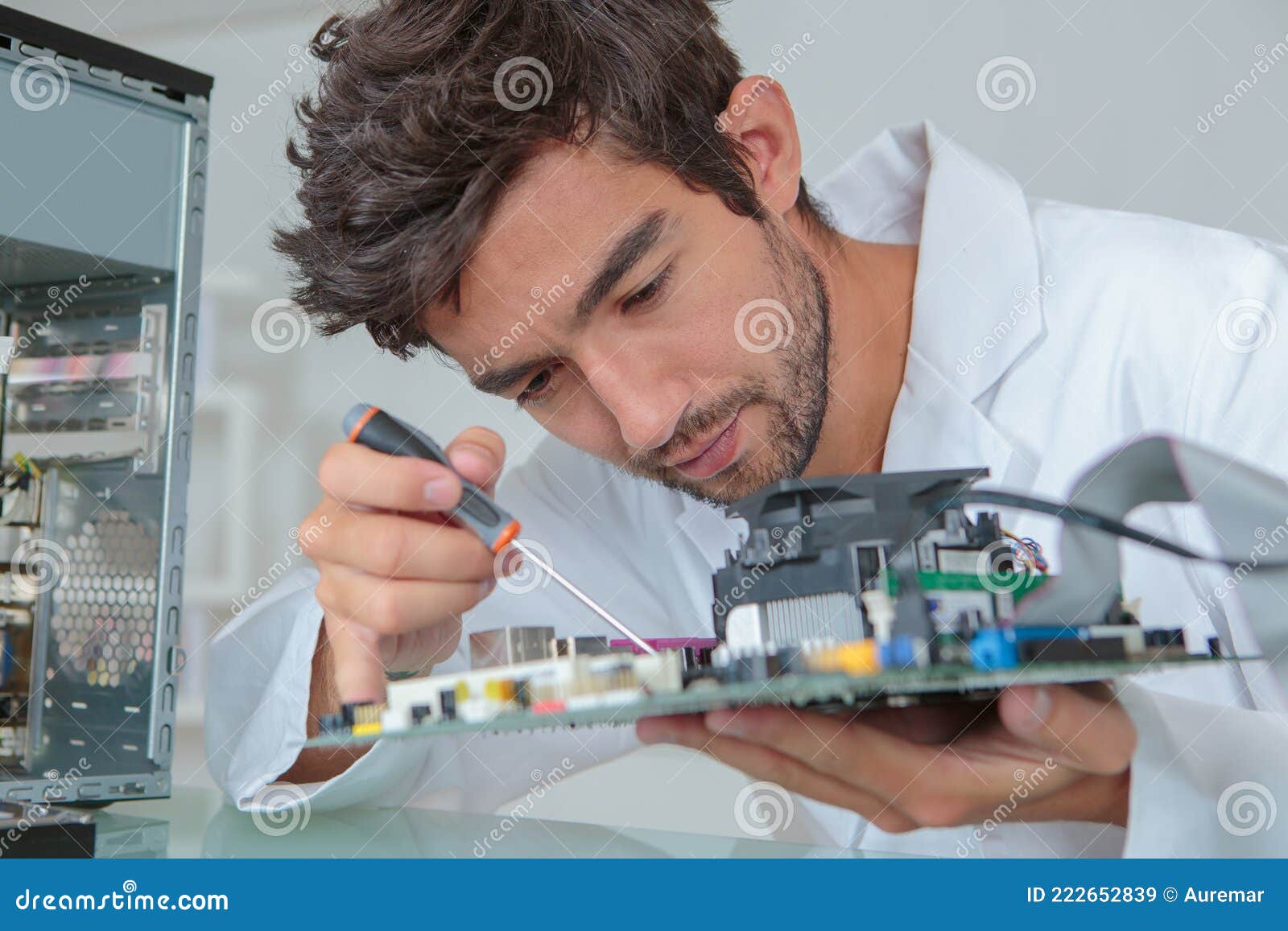 Computer Engineer Working on Computer Stock Image Image of repairman