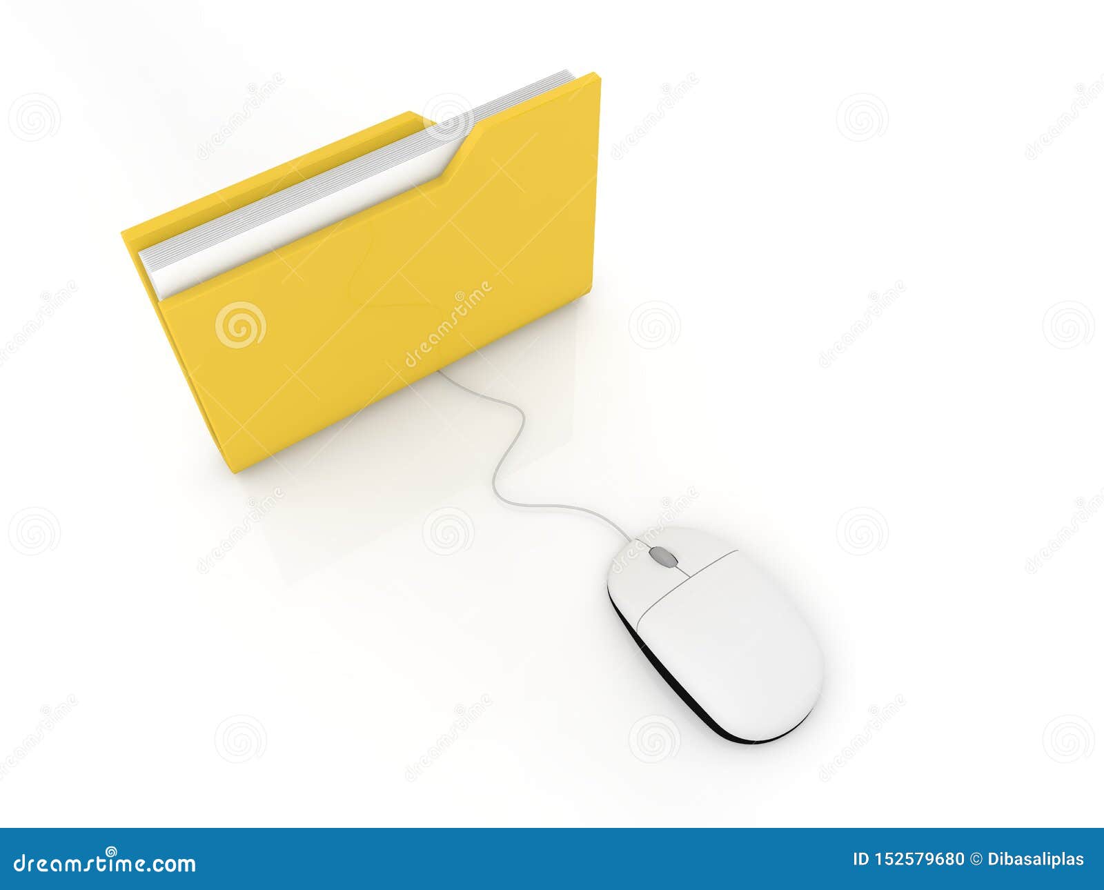 Computer Folder and Computer Mouse on a White Background. Stock
