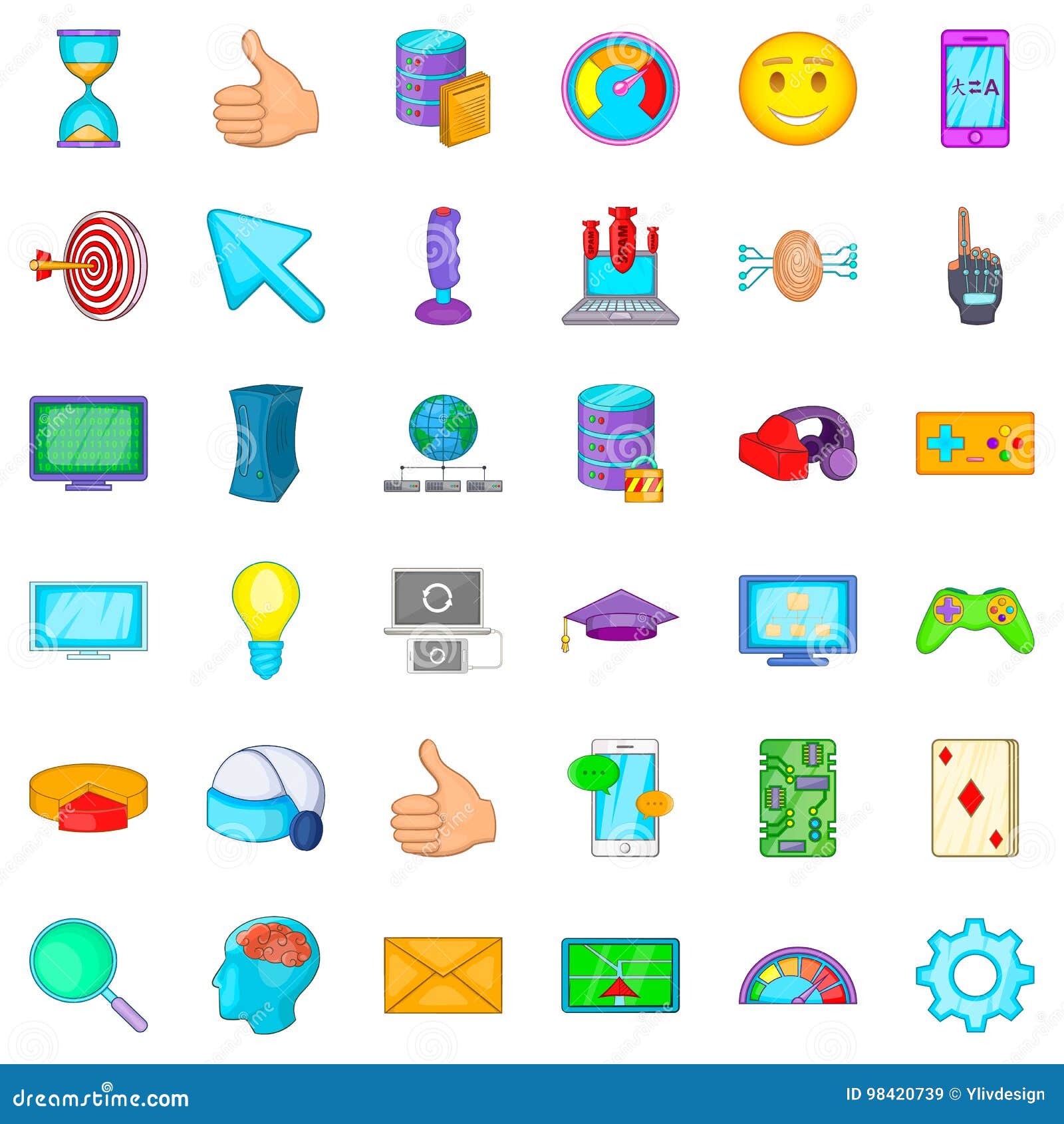 Computer Game Icons Set, Cartoon Style Stock Vector - Illustration of ...