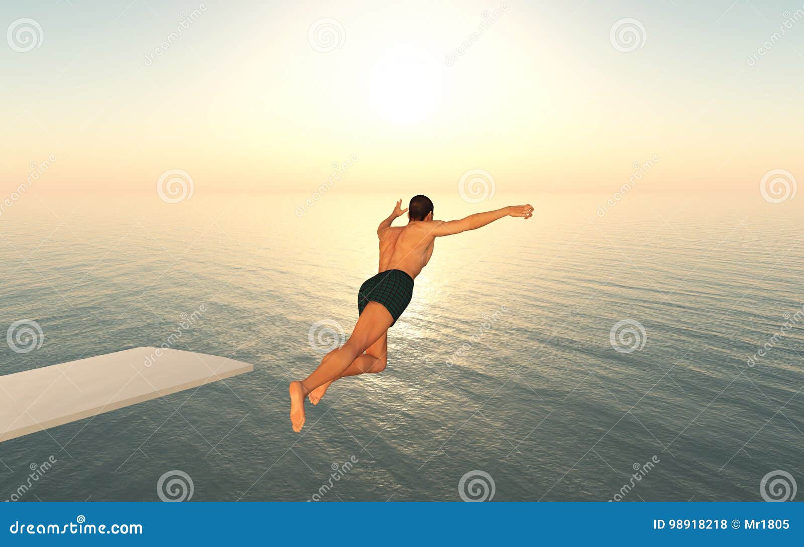 Man Jumping from a Diving Board Stock Illustration Illustration of