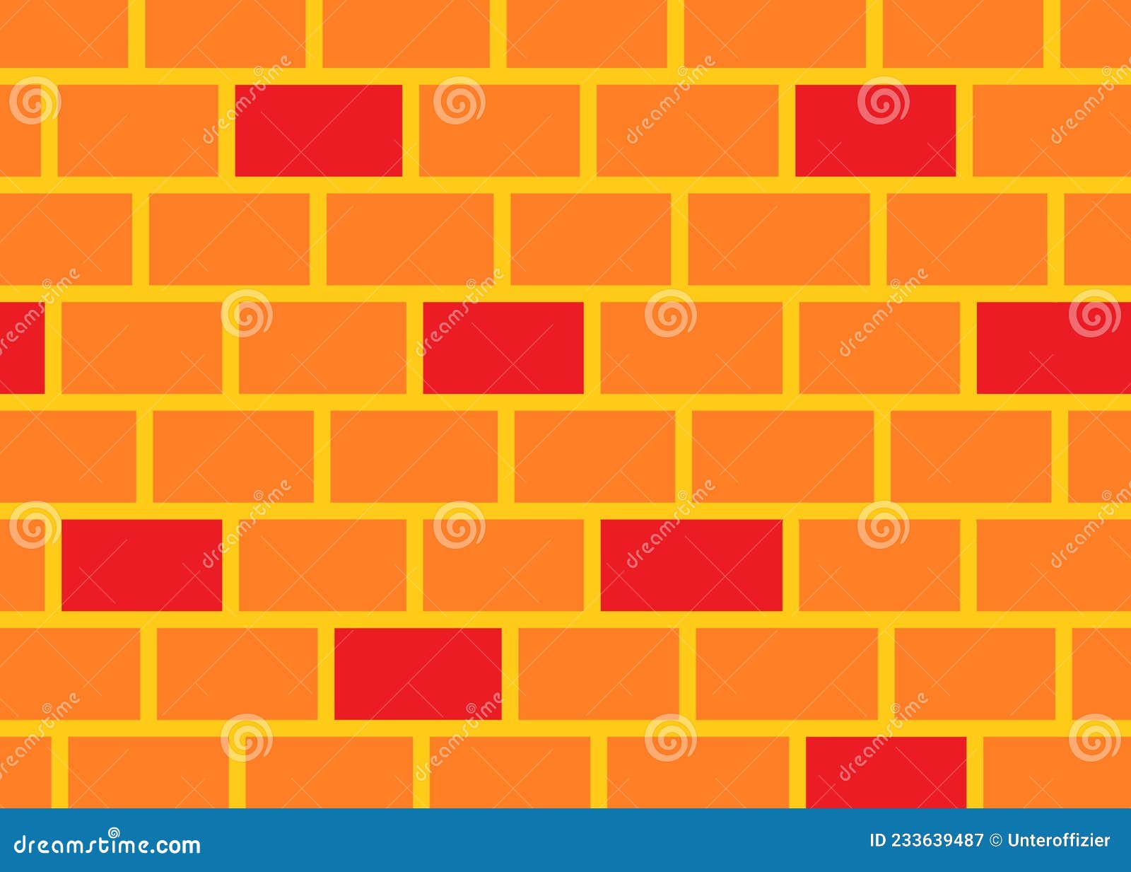 A Brick Wall Construction with Orange and Random Red Bricks Cemented