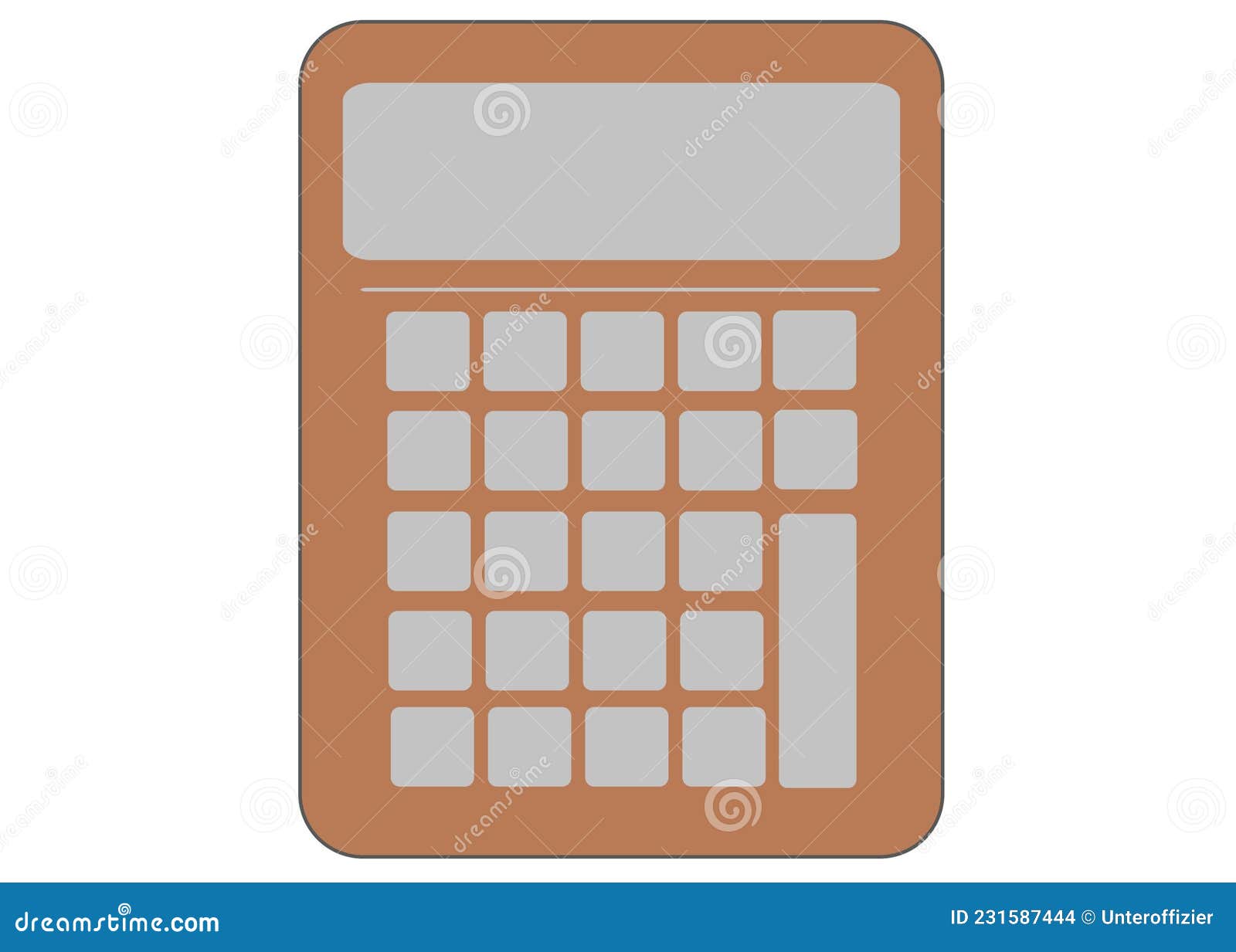 A Simple Outline Shape of a Brown Scientific Calculator with Light Grey Buttons White Backdrop