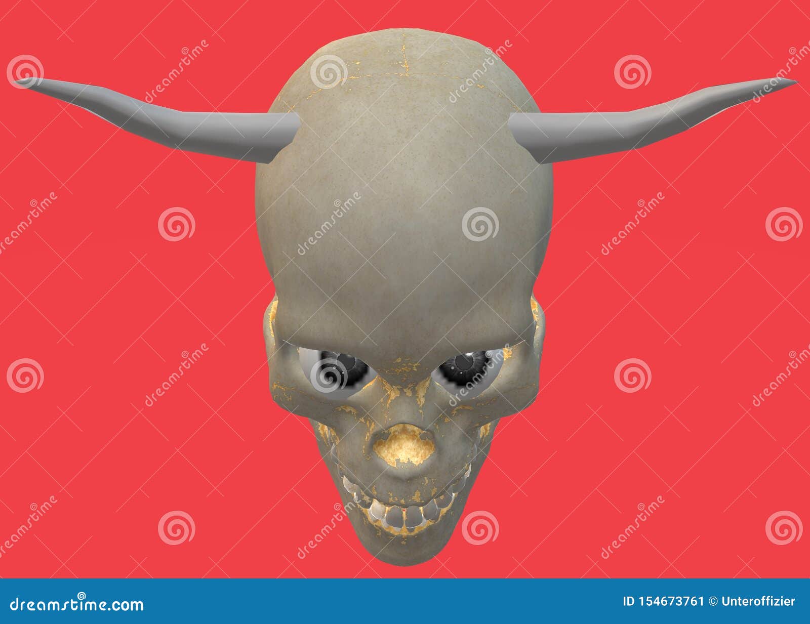 overdraw kaldenavn Forladt Top Down View of a Human Skull with Devil Horns and Menacing Threatening  Look Stock Illustration - Illustration of anatomy, foreboding: 154673761