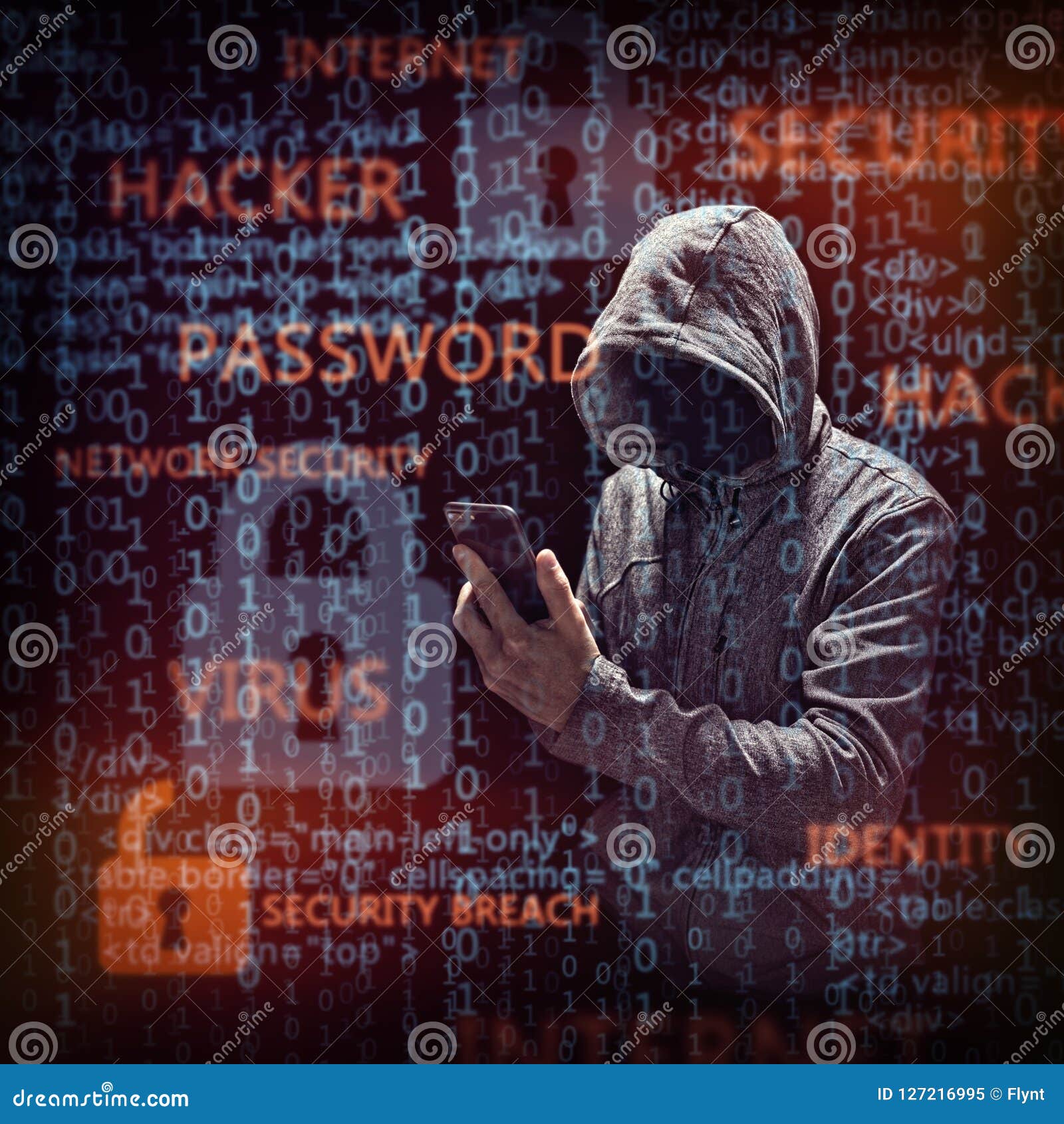 computer hacker with mobile phone