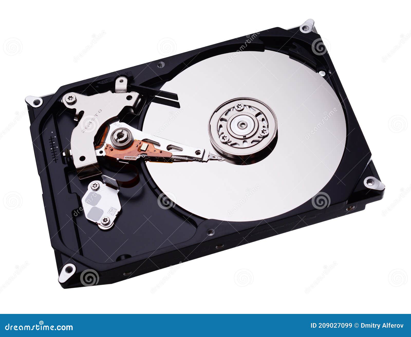 Computer Hard Disk Inside View with Mirrored Blank Disks on Which Data