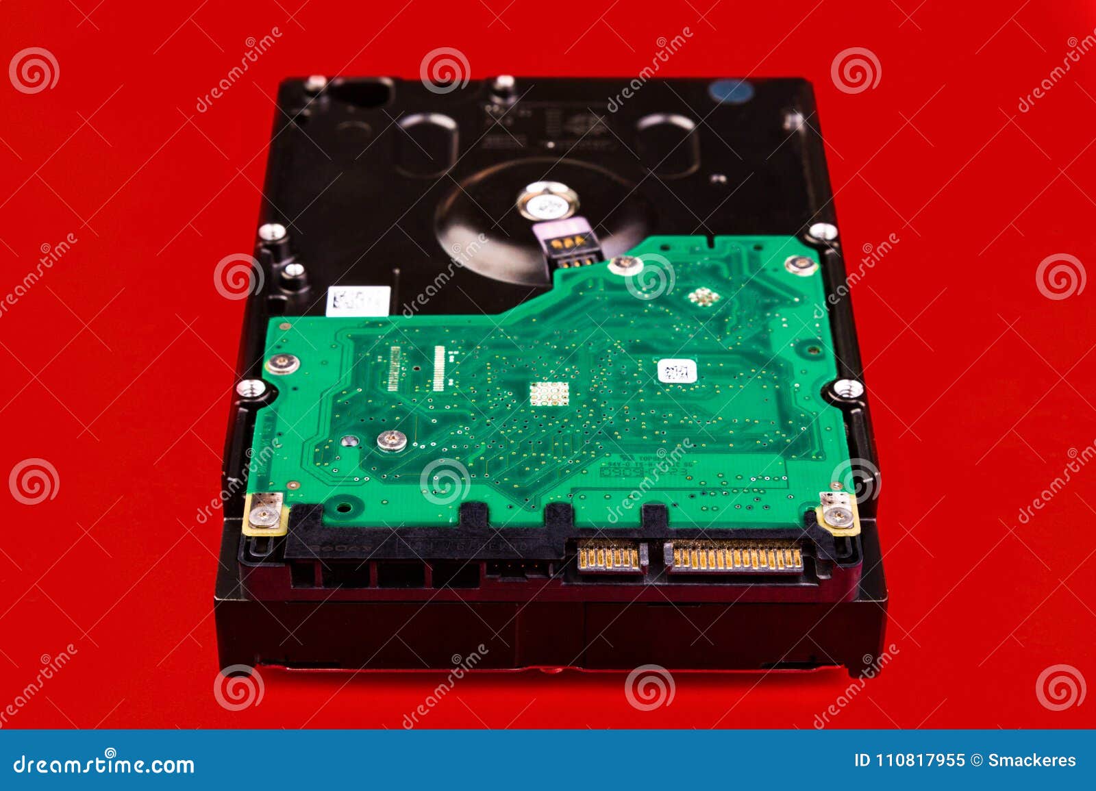 Computer Hard Drive, Front View, on a Red Background. Stock Image