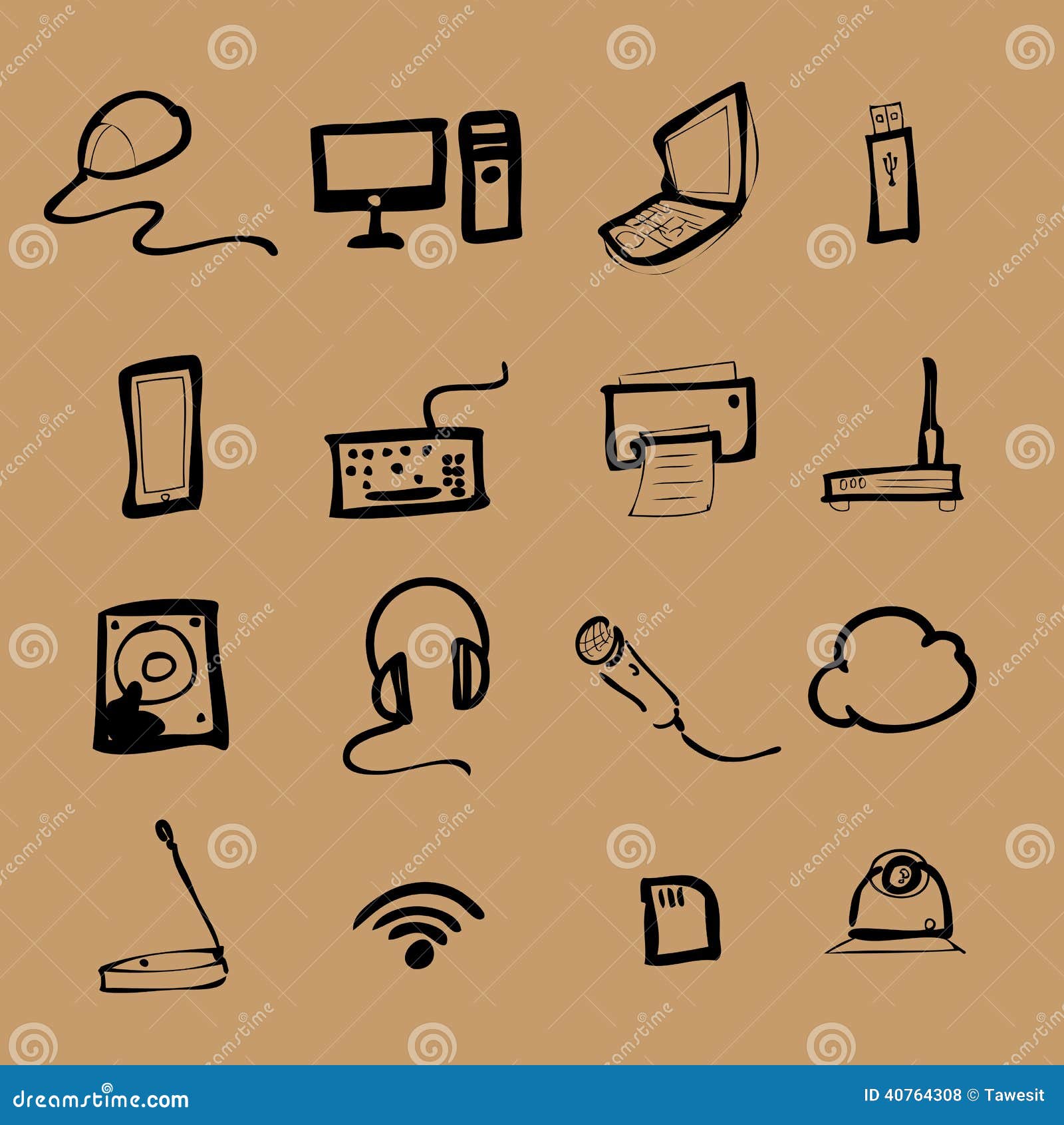 Computer hardware draw stock vector. Illustration of hardware - 40764308