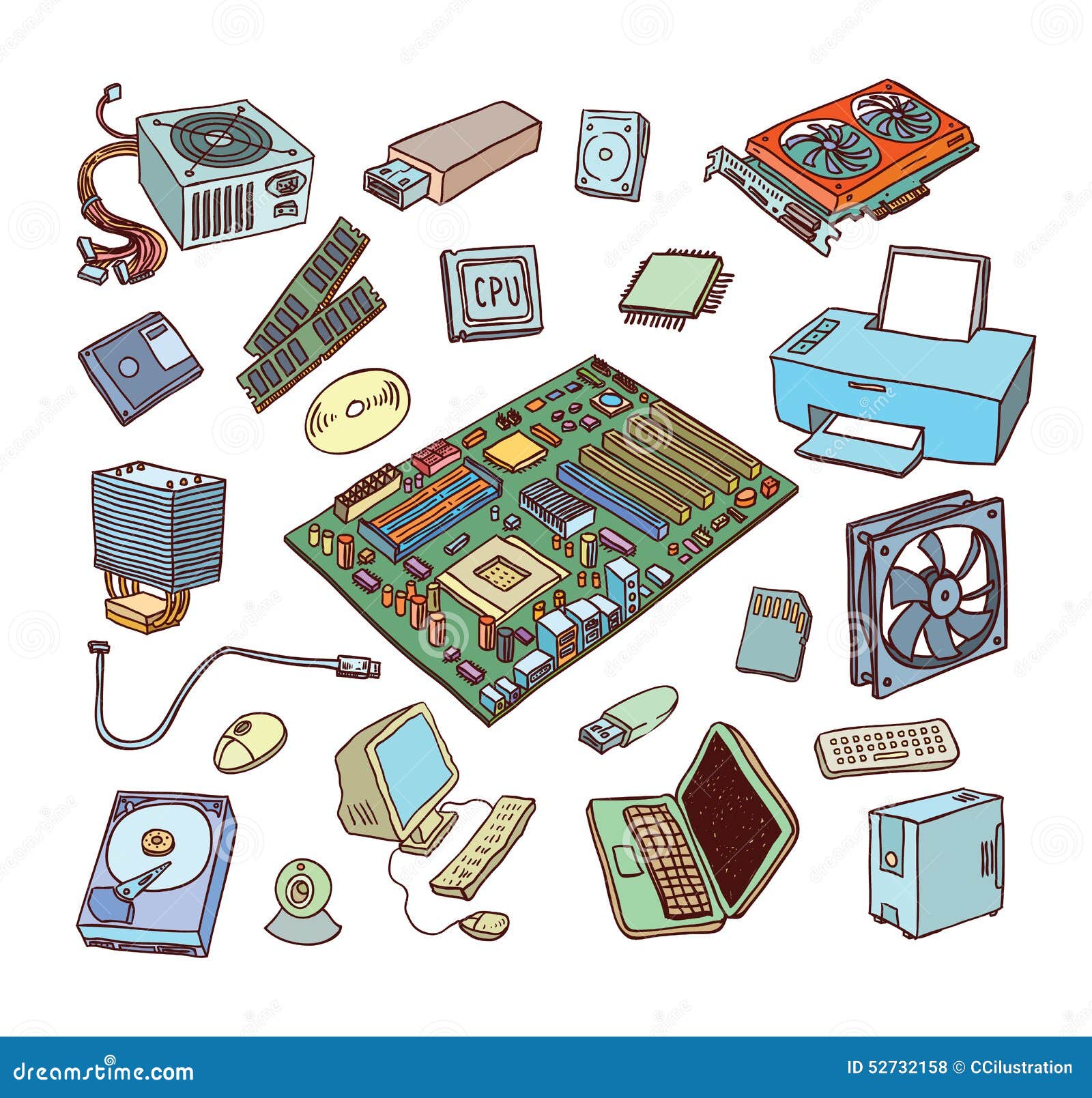 Cartoon pc components for computer store banner Vector Image