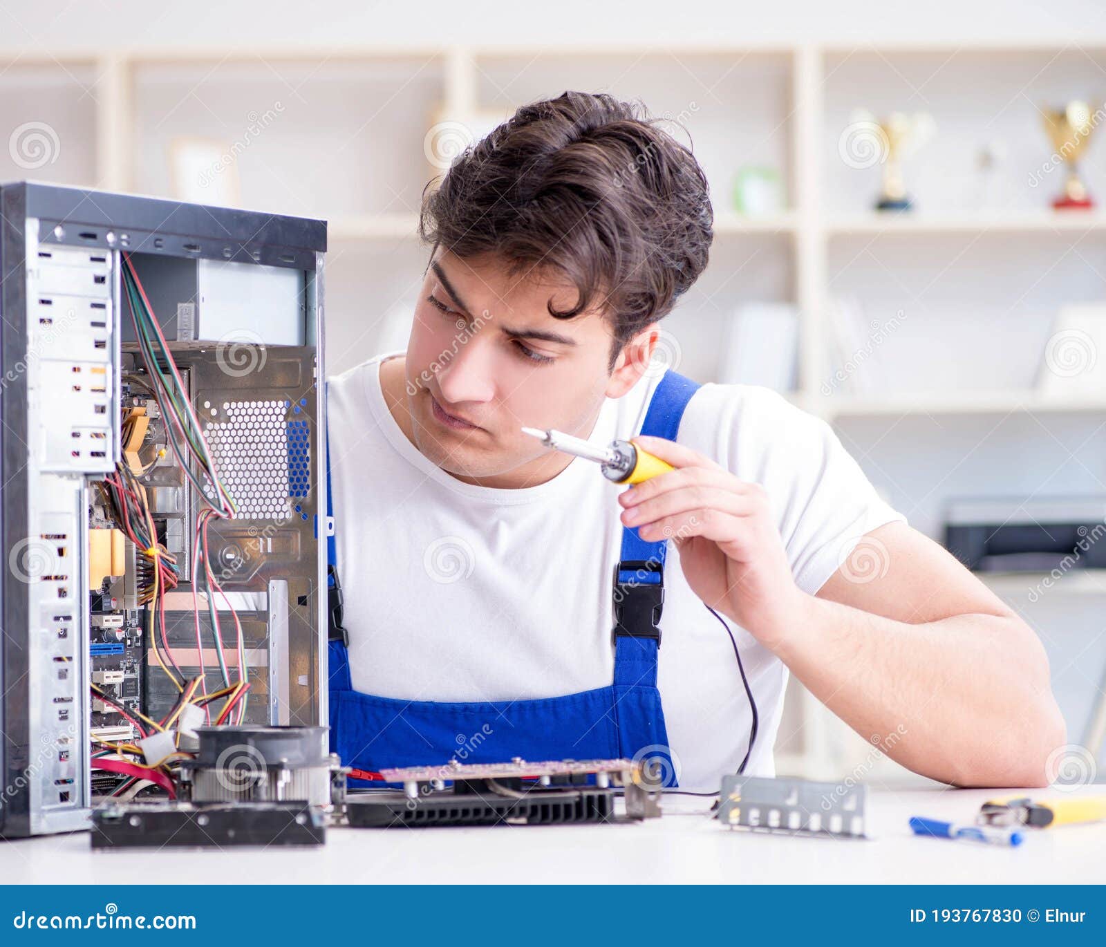 Computer Hardware Repair and Fixing Concept by Experienced Techn Stock