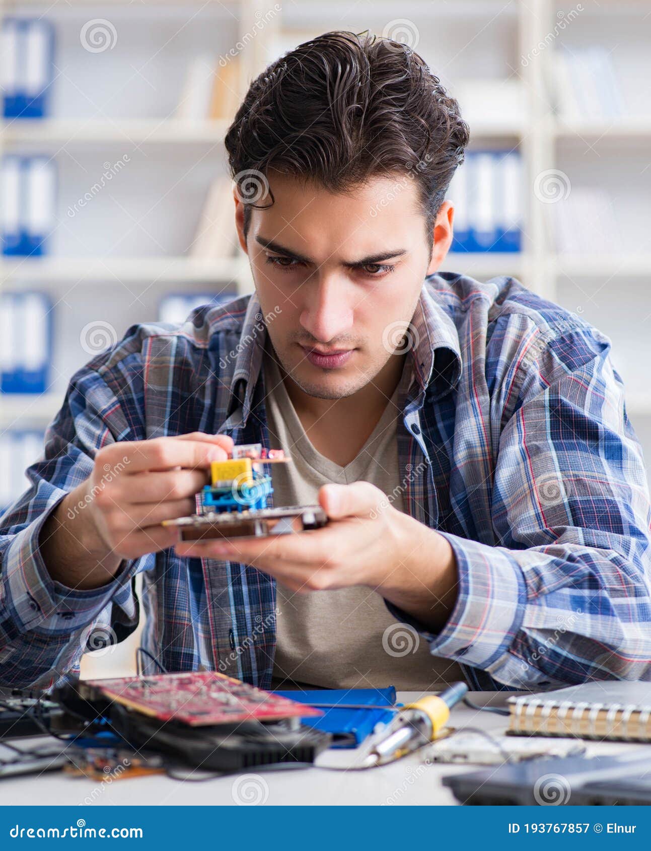 Computer Hardware Repair and Fixing Concept by Experienced Techn Stock