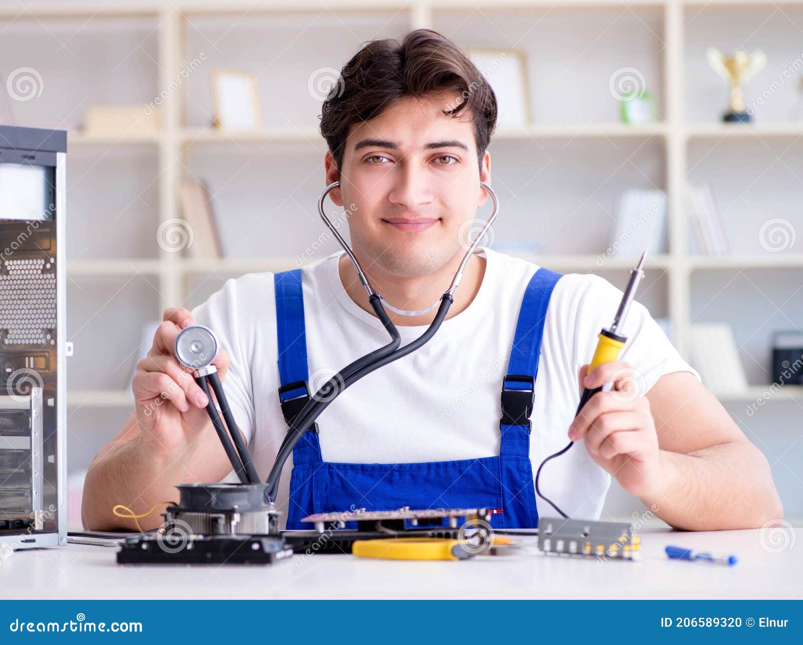 Computer Hardware Repair and Fixing Concept by Experienced Techn Stock