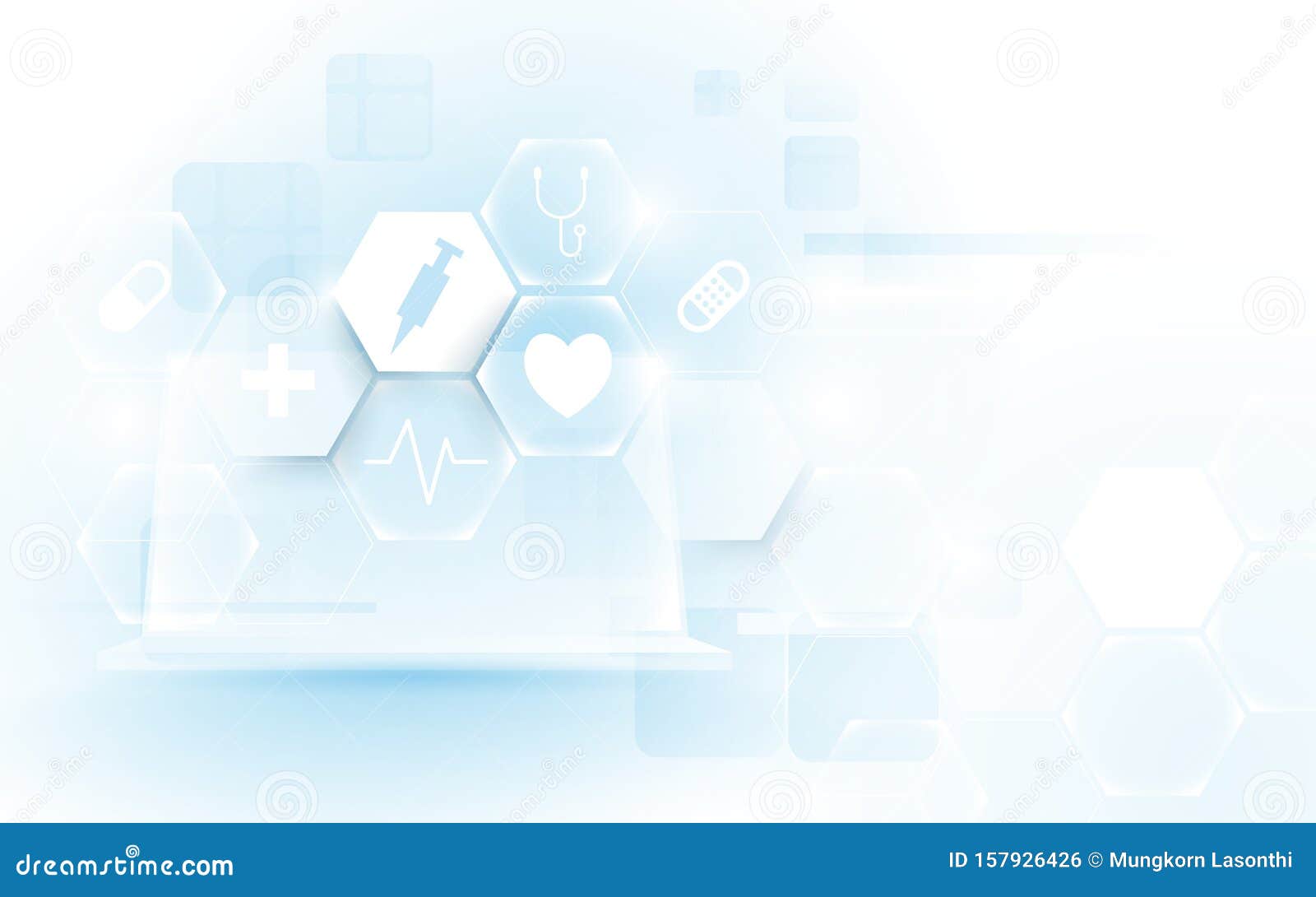 computer interface as medical icon virtual screen. abstract geometric hexagon  medicine and science concept background