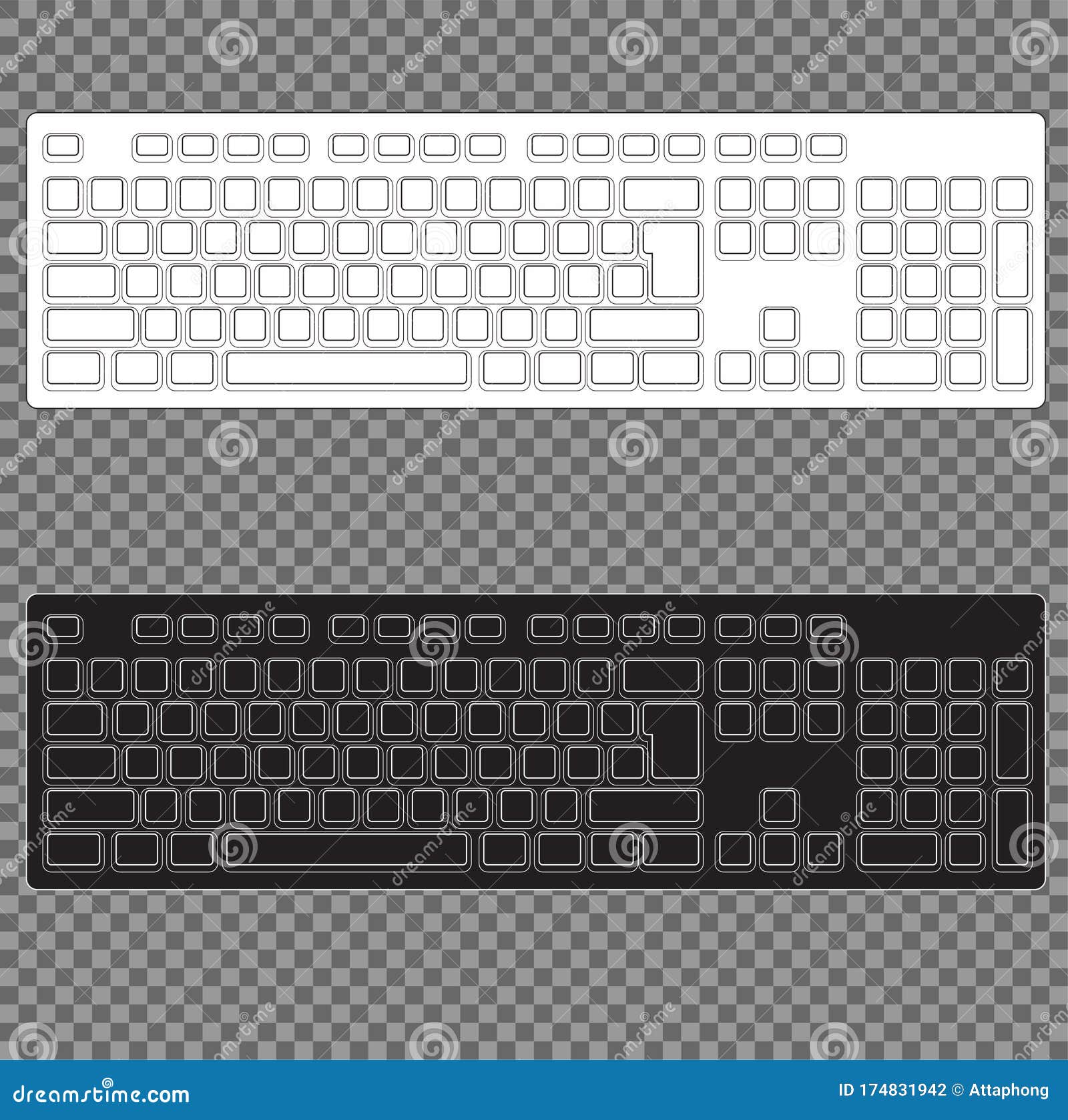 Computer Keyboard Blank Template Set. on Transparent Background Stock Computer Keyboard Blank Template Set. on Transparent Background Stock