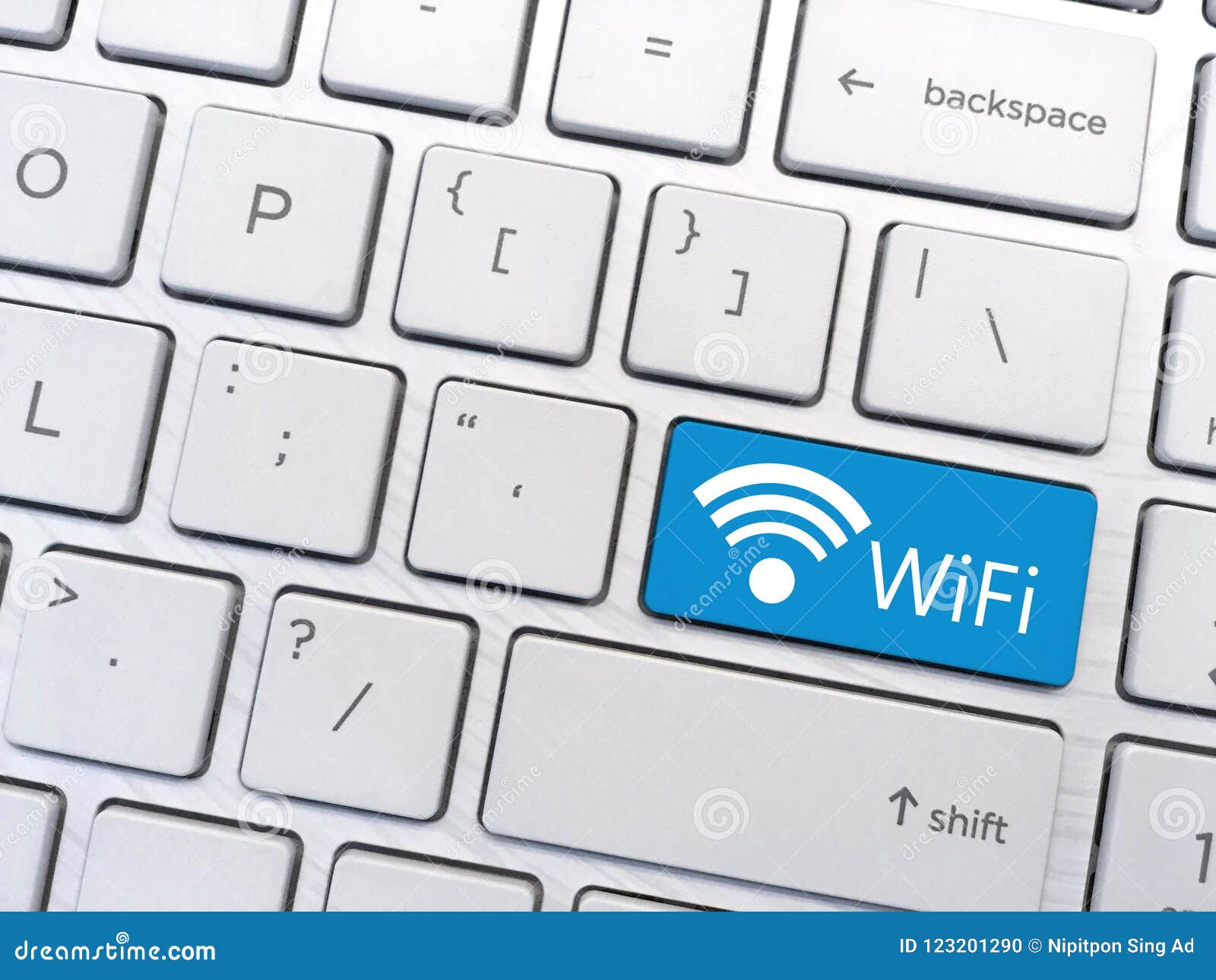 Computer Keyboard Enter Button with WiFi and Wifi Symbol Stock Photo