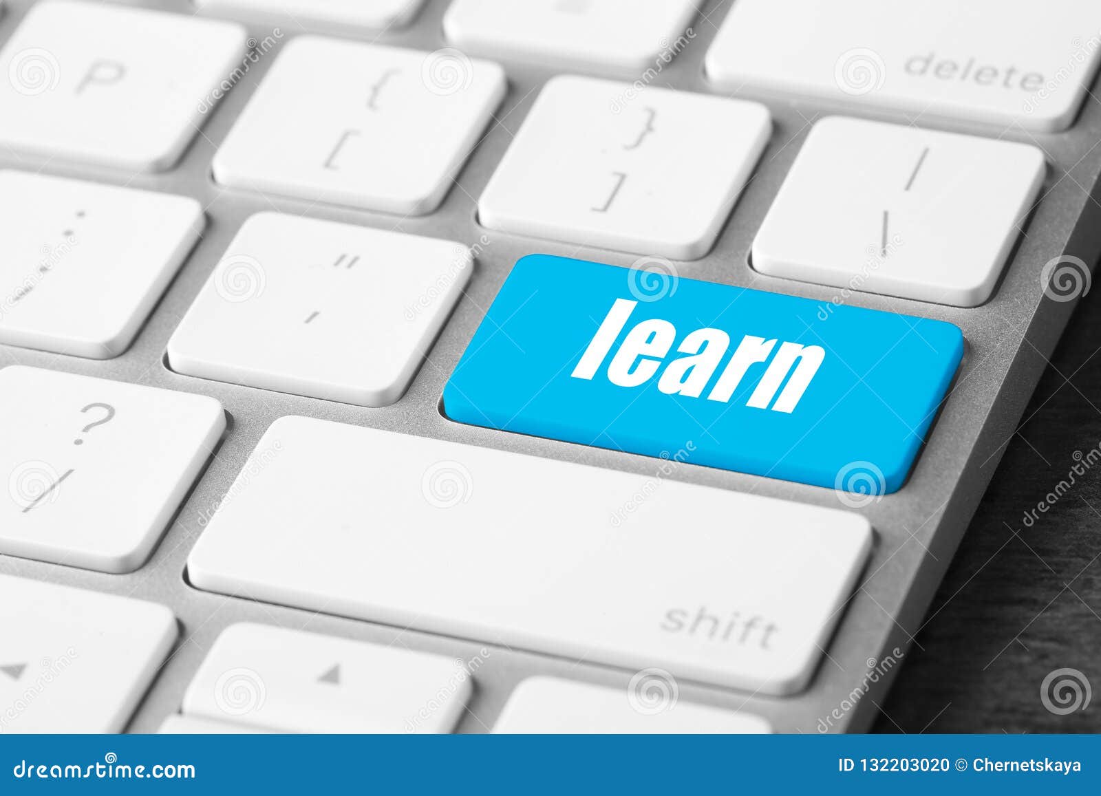 Computer Keyboard with LEARN Button Stock Photo Image of information