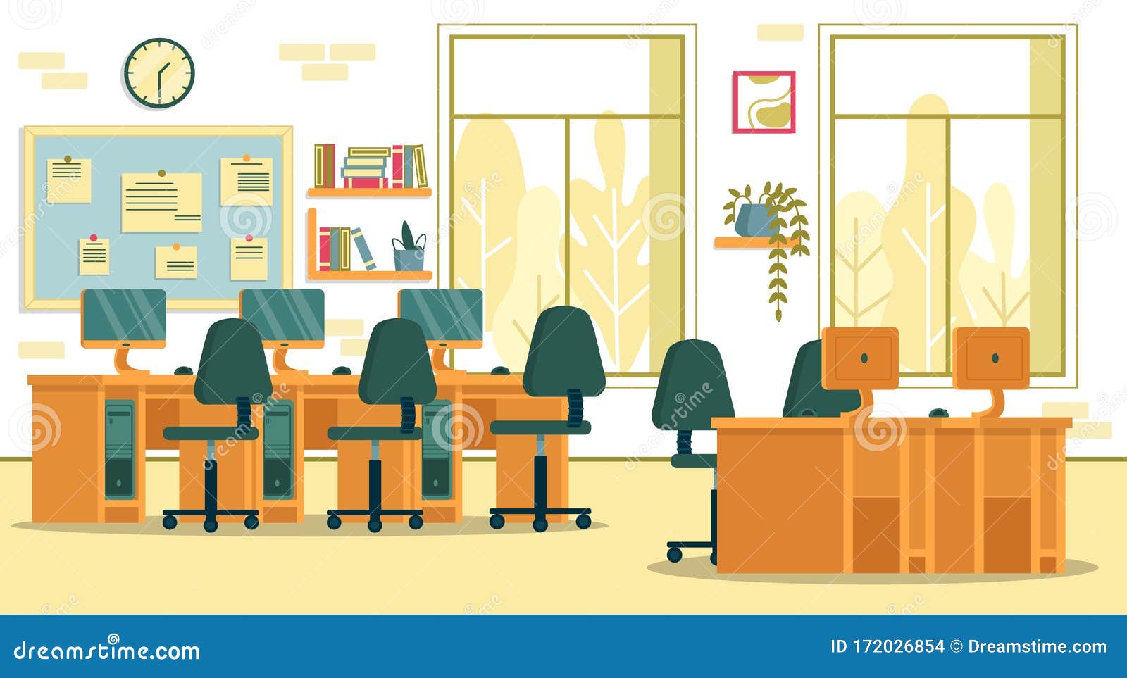 Computer laboratory class in local high school stock vector