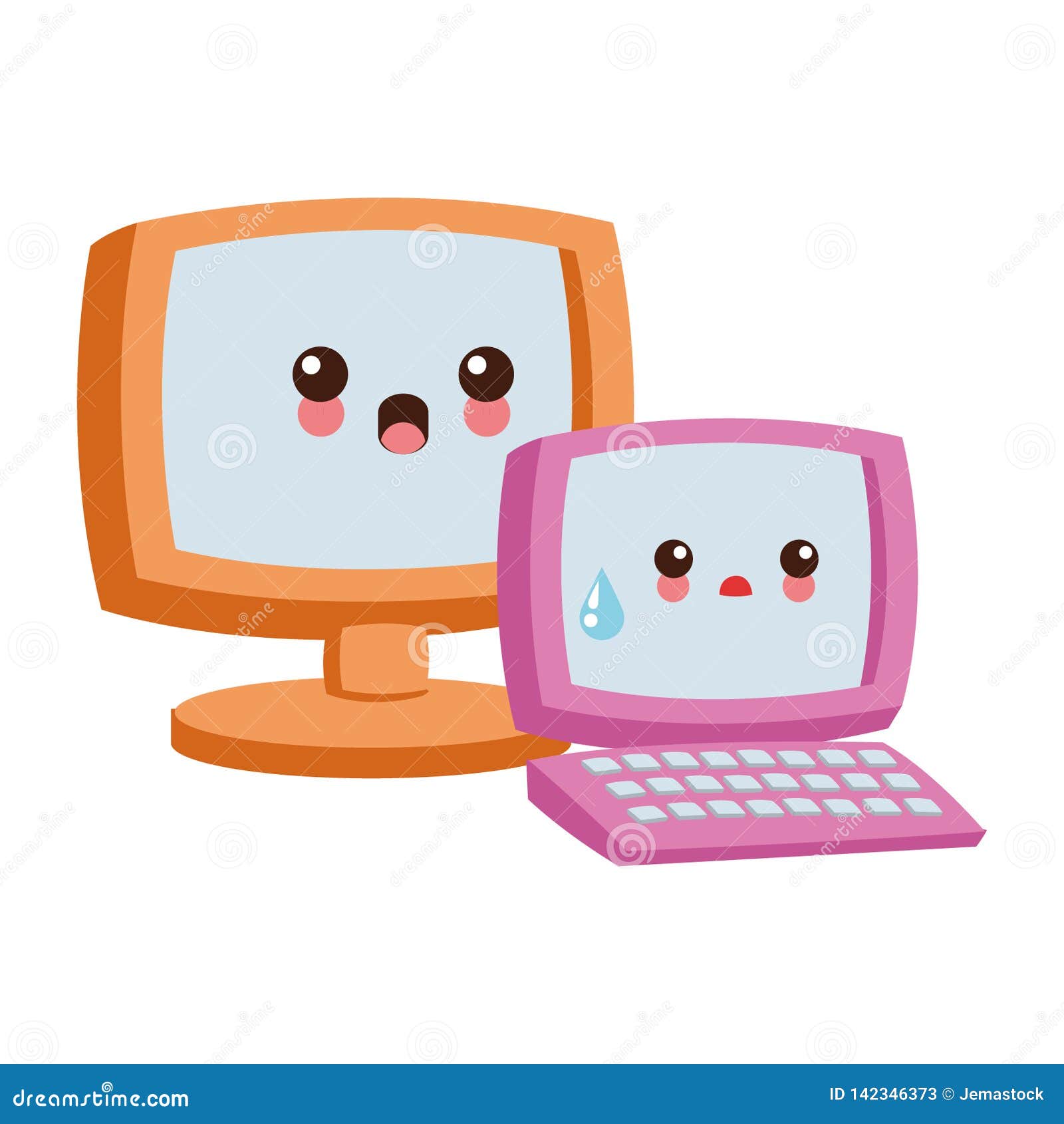 Computer and Laptop Kawaii Cartoon Stock Vector - Illustration of ...