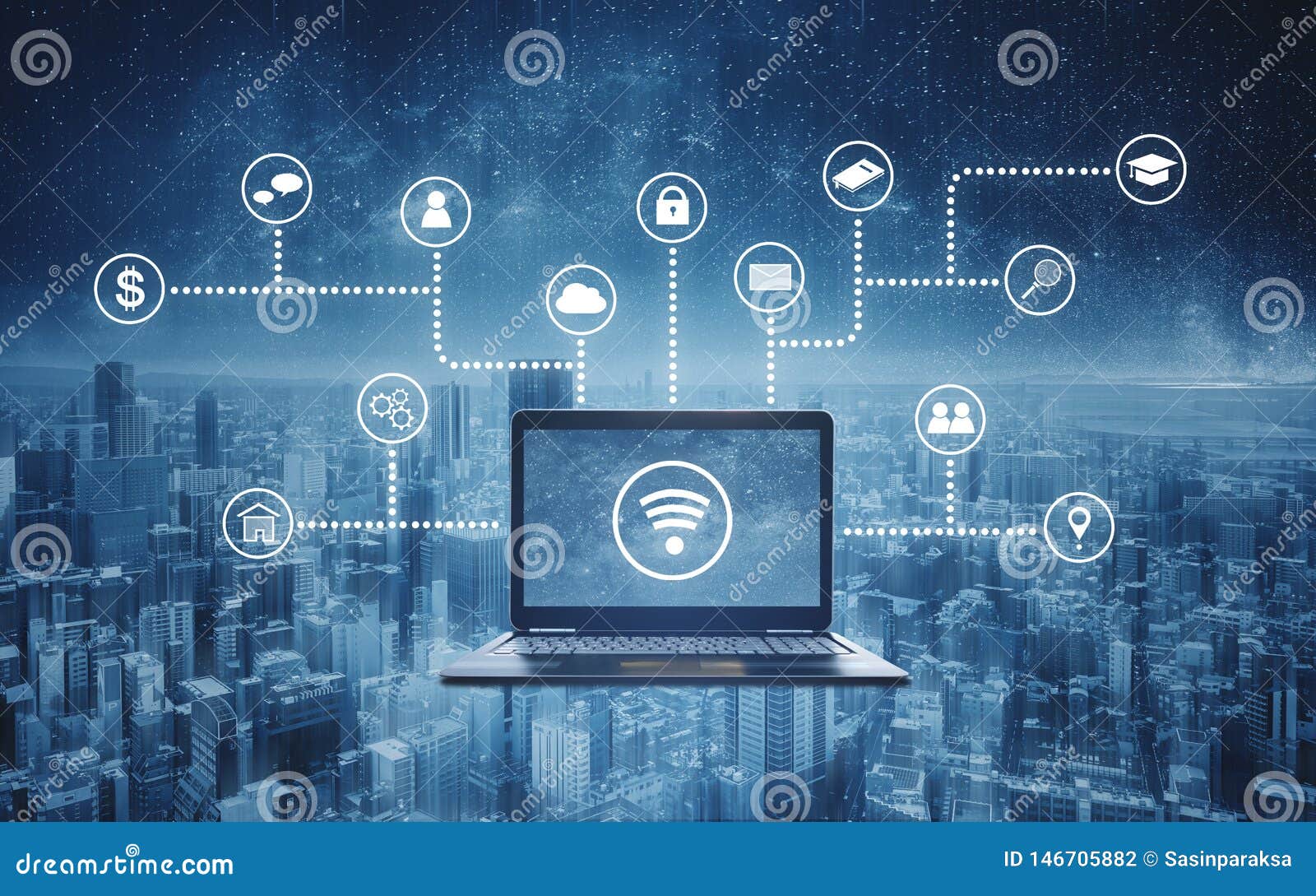 Computer laptop with wireless and application programming and social