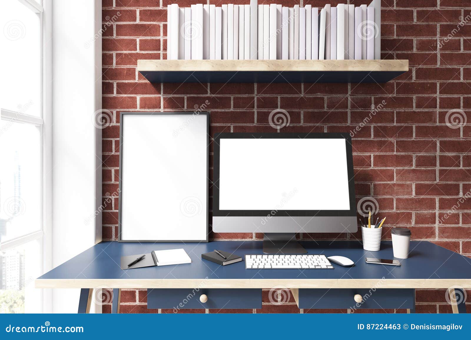 Computer Monitor Against Brick Wall Stock Illustration
