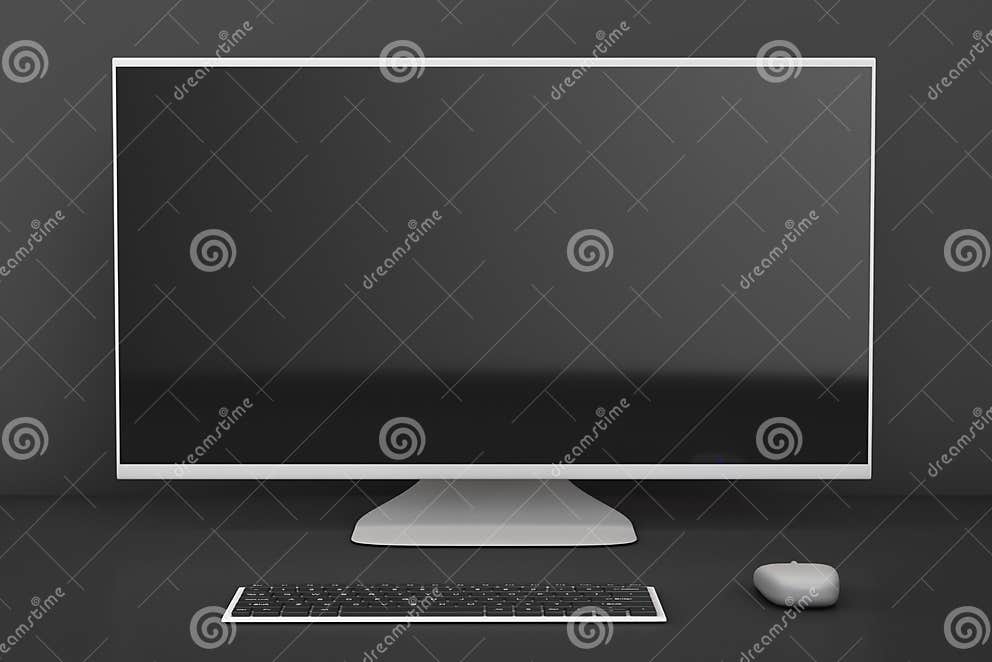 Computer Monitor, Keyboard and Mouse on the Table Stock Photo Image