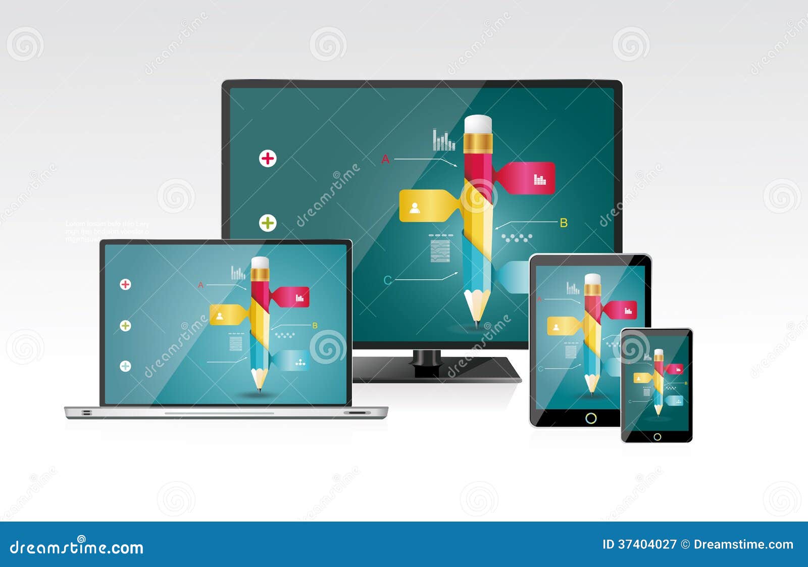 Computer Monitor Laptop Tablet Pc And Mobile Sm Stock Vector