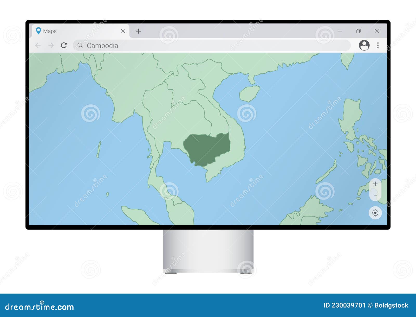 Computer Monitor with Map of Cambodia in Browser, Search for the