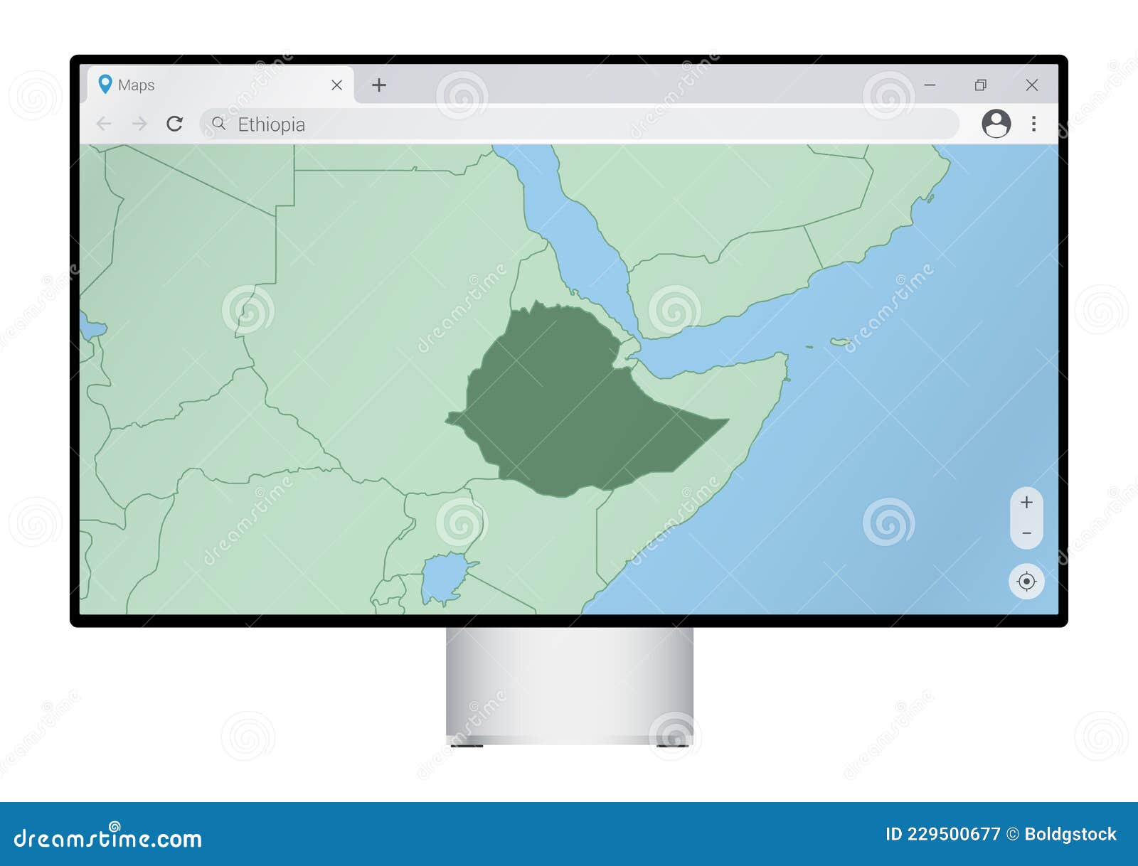 Computer Monitor with Map of Ethiopia in Browser, Search for the