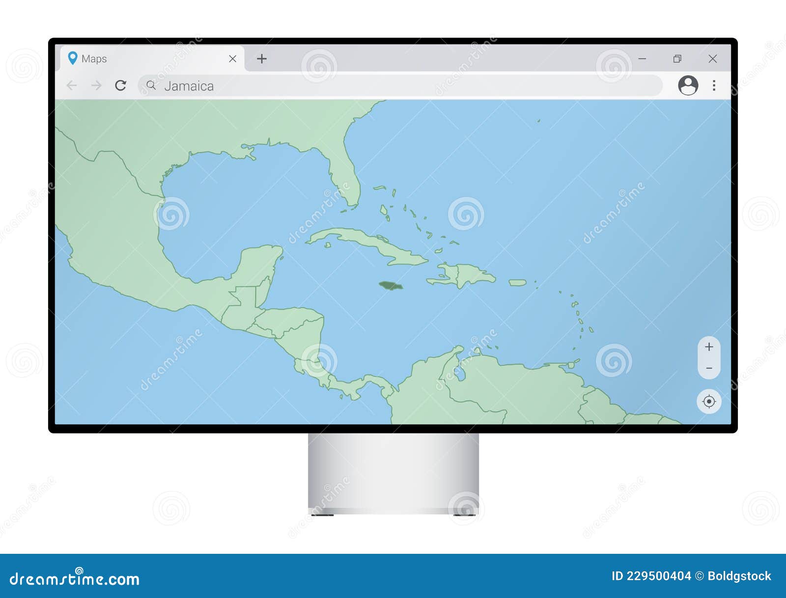 Computer Monitor with Map of Jamaica in Browser, Search for the Country